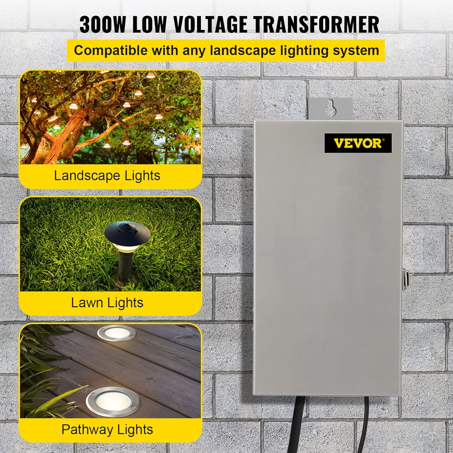 VEVOR Multi-Tap Low Voltage Transformer, 300W 120V AC to 12V/13V/14V/15V AC, Heavy-Duty Stainless Steel Landscape Transformer with Digital Timer Photocell Sensor, for Landscape Lighting