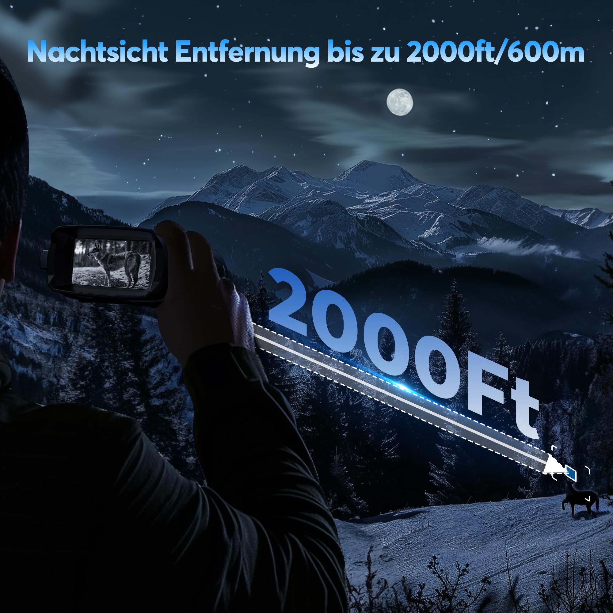 TKWSER Nachtsichtgerät 4K 600M 8X Digital Zoom 5000mAh Infrarot Fernglas mit 32GB TF Karte