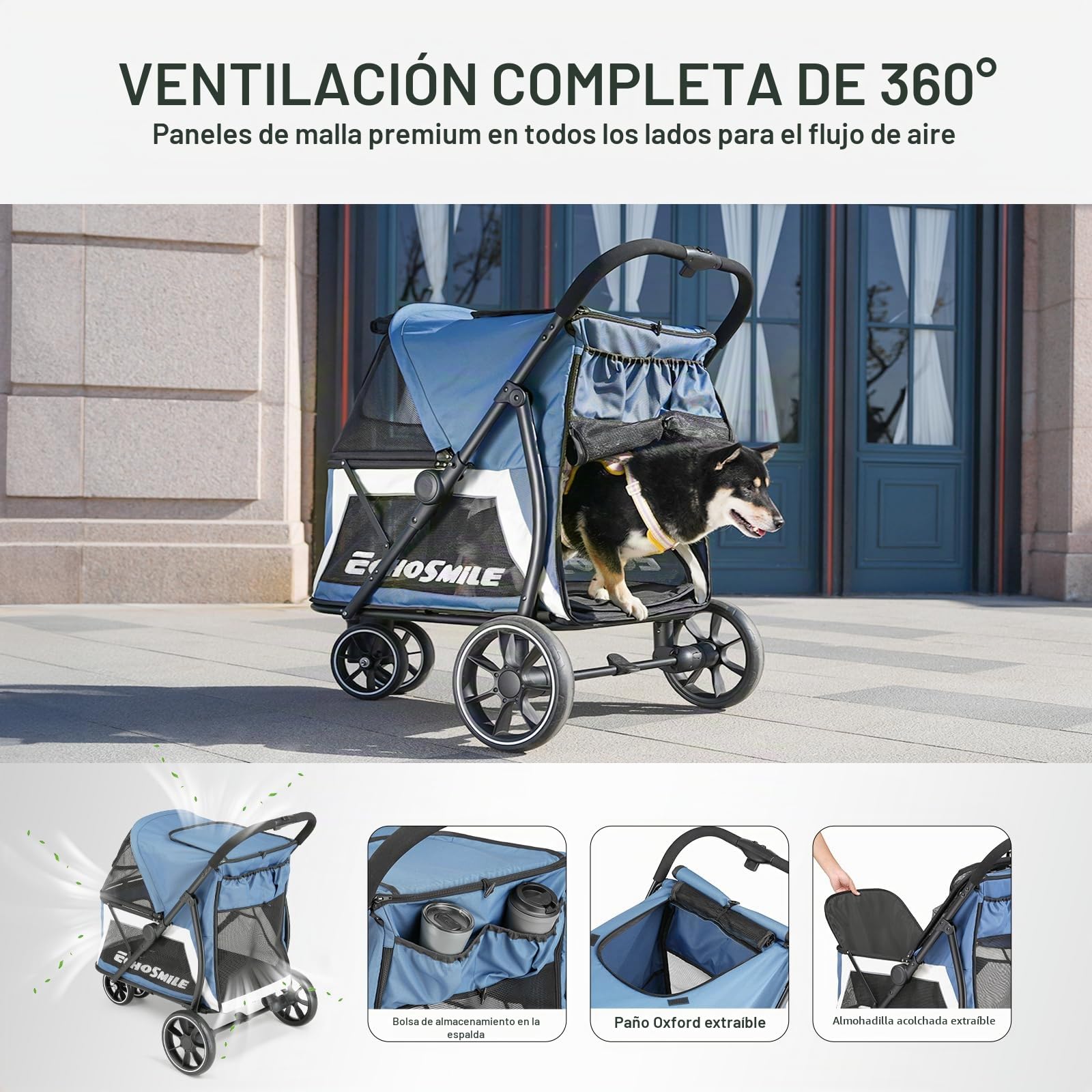 EchoSmile Cochecito para Perros Medianos y Grandes de hasta 40 kg