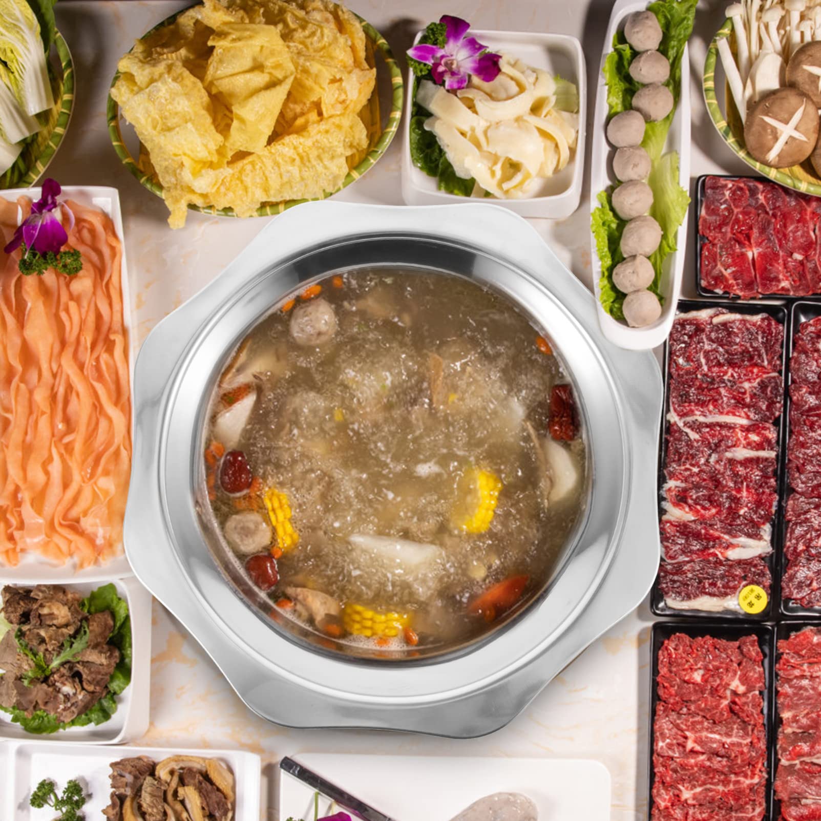 Sartén de acero inoxidable resistente al desgaste Sartén de uso diario Olla de cocina para el hogar Olla de mariscos Olla caliente Sartenes de cocina Ramen Olla de cocina Olla seca de acero 4