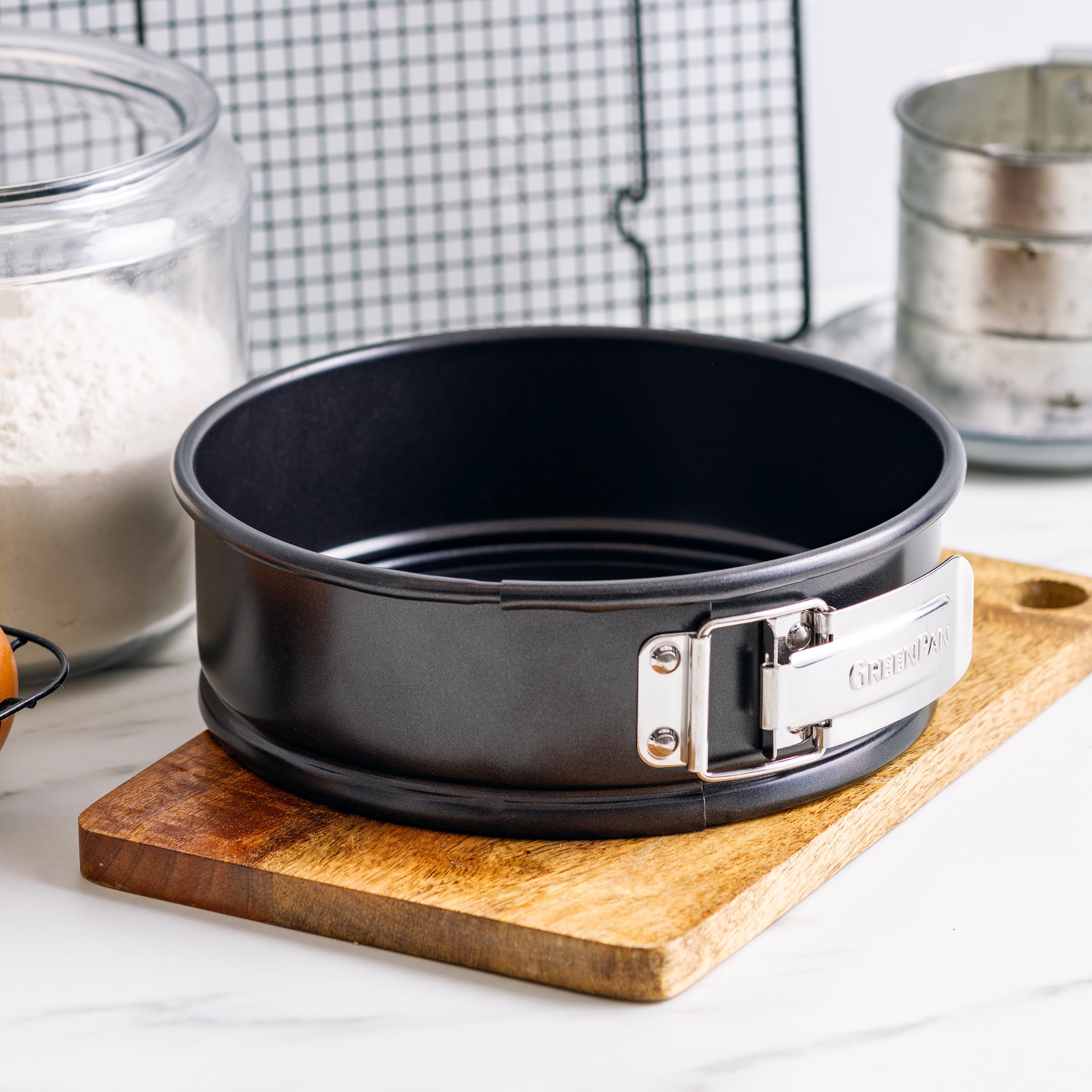 GreenPan Bistro Moule à Charnière Ø 20 cm, Moule Rond, Revêtement Céramique Antiadhésif, Sans PFAS, Anti-rayures, Étanche, Plat Durable, Facile à Nettoyer, Noir
