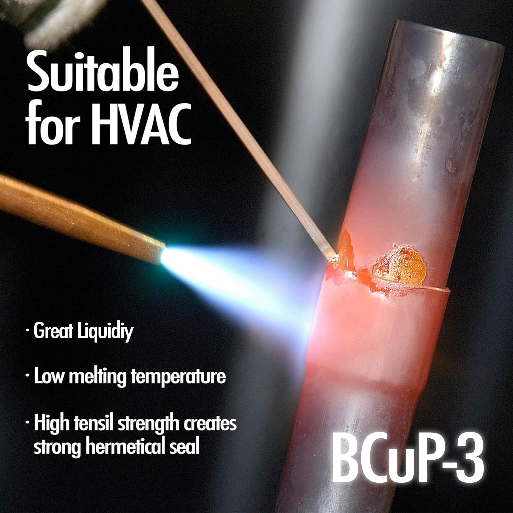 6-Pack Copper Brazing Rods – Phosphor Copper L201, 1/8” X 3/64” X 20”, Low-Temp 1310°F – For HVAC, Refrigerator, Copper Repair