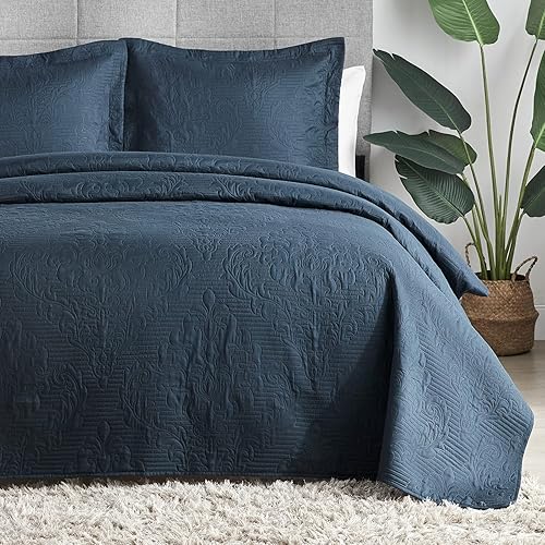 Miniatura 28 de Hansleep - Juego de edredón color teja tamaño King - Edredón de damasco ultrasónico para todas las estaciones, juego de ropa de cama de edredón