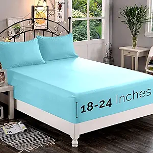 Elegant Comfort 1500 Premium Quality Fitted Sheet Ultra Soft 18-24 Inch Extra Deep Pocket - Single Fitted Sheet for High Mattress - Wrinkle Free with Smart Storage Pockets, Full, Aqua Blue
