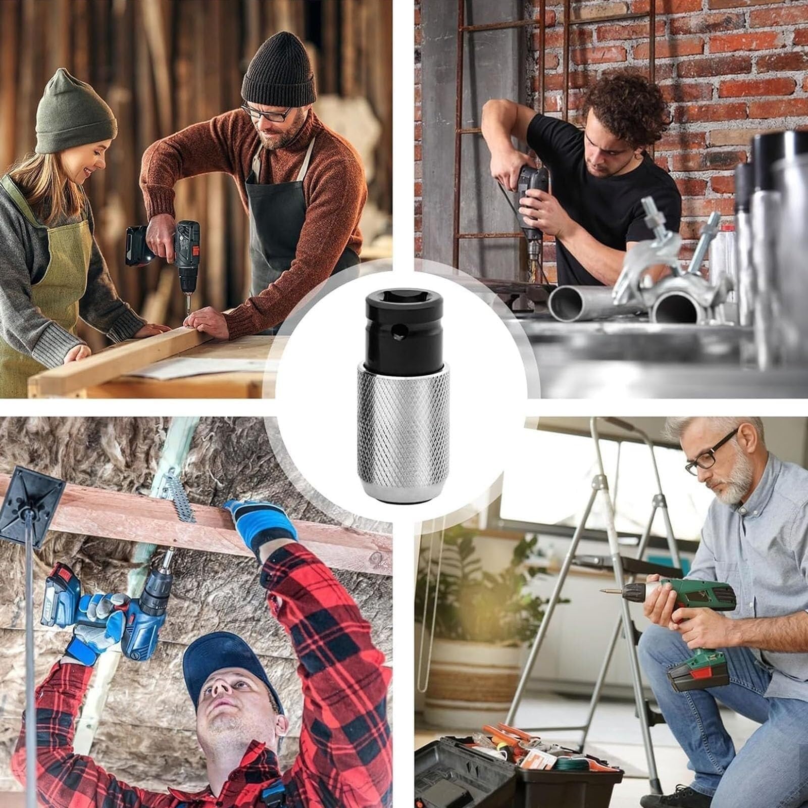 Adapter do młotka obrotowego z zestawem bitów udarowych, elektryczny konwerter z adapterem do gniazda pneumatycznego ze stopu stali, Quick-Lock Square-Shank Fit, w zestawie 4 bity udarowe do wiercenia