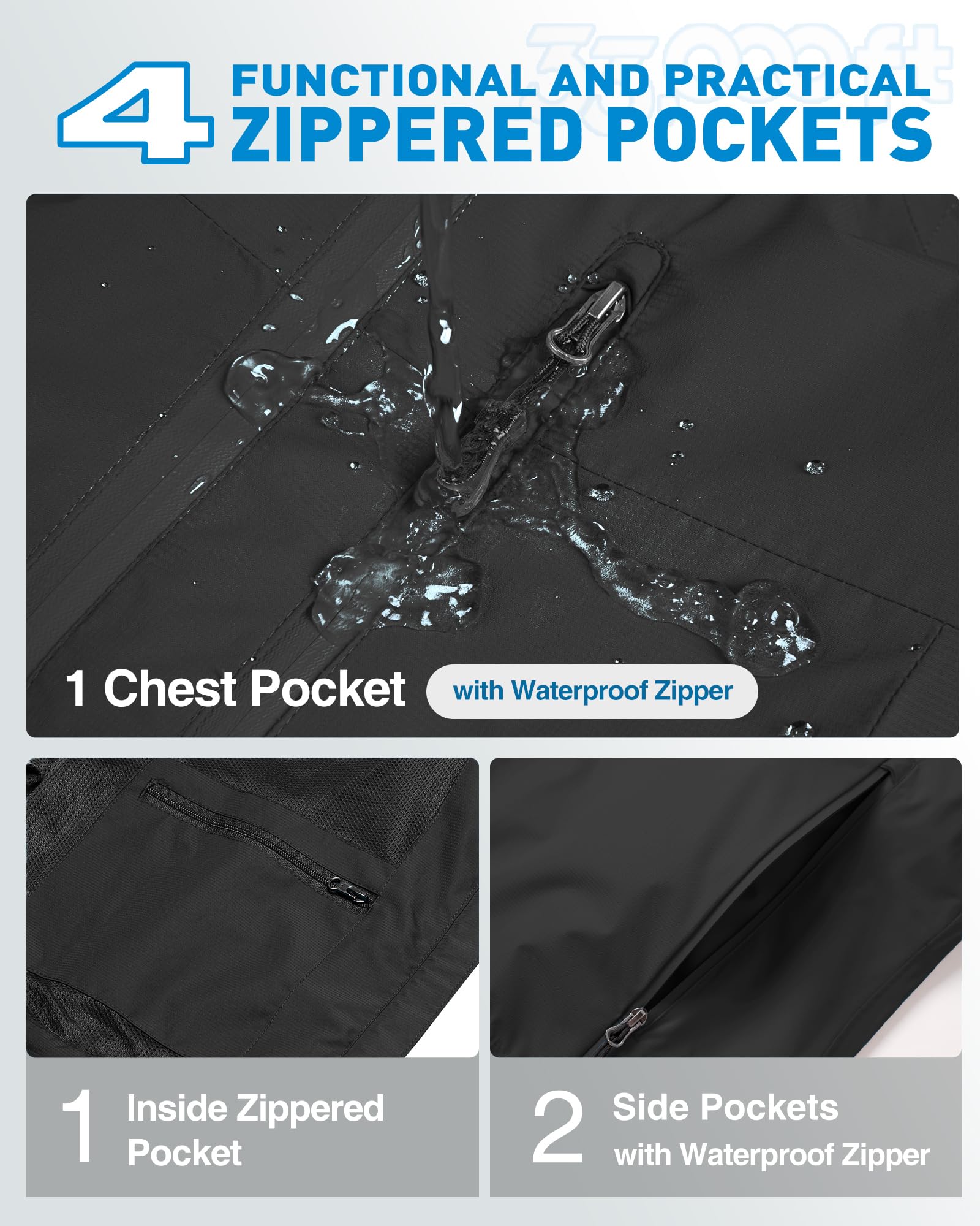 33,000ft Veste de pluie Femmes, imperméable imperméable léger avec manteau respirant emballable à capuche idéal pour la course à pied et à la randonnée(Noir-M)