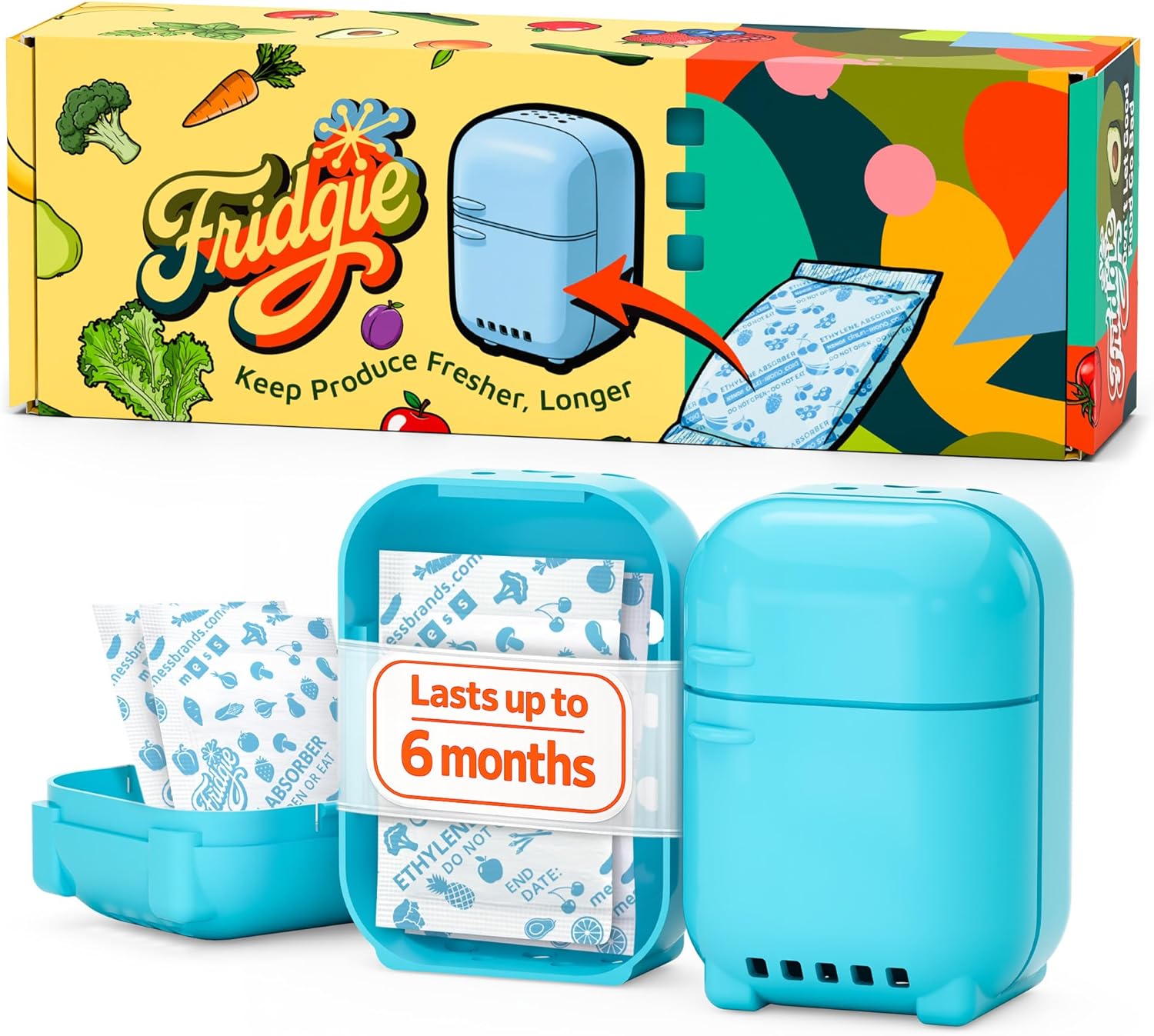 The Fridgie! Produce Saver - Drastically Extends the Life of your Fruits & Veggies - Ethylene Gas Absorber - Lasts 6 Months - Slows Ripening, Reduces Food Waste & Preserves Produce Robin's Egg Blue
