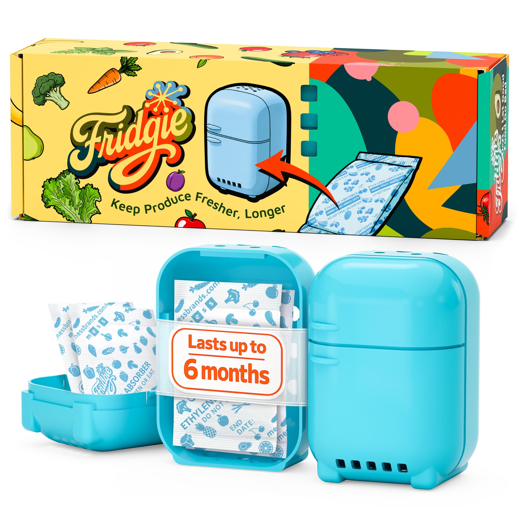Fridgie Produce Saver, Ethylene Gas Absorber, Fridge Lettuce Keeper - Blue