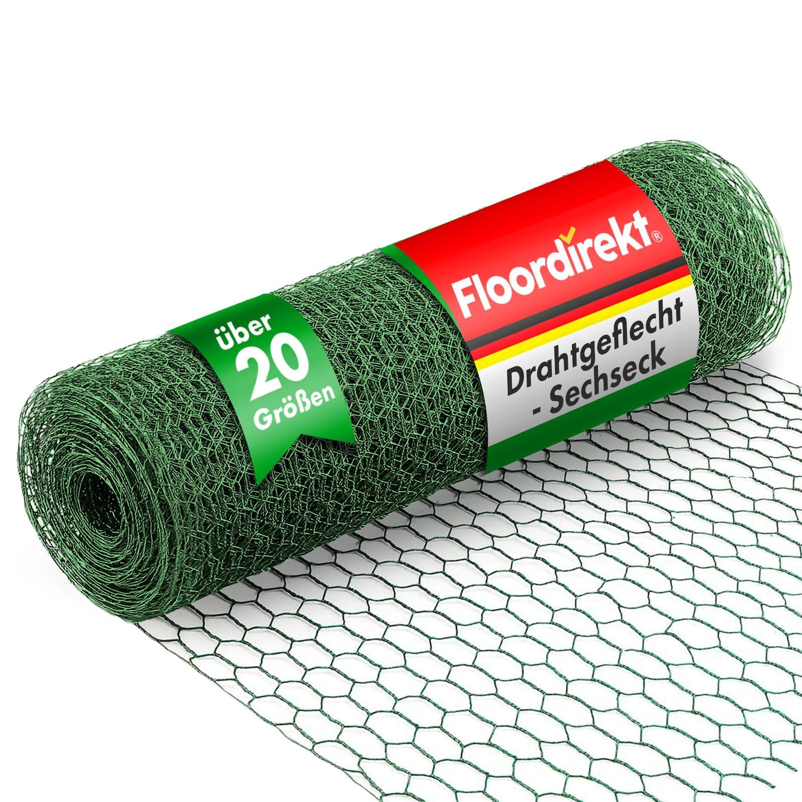 Floordirekt ogrodzenie z siatki drucianej do ogrodu, na balkon i dla małych zwierząt, ogrodzenie z siatki drucianej o sześciokątnych oczkach, wielkość oczek 13 mm, zielona, wiele rozmiarów, 100 cm x 10 m (wys. x dł.)
