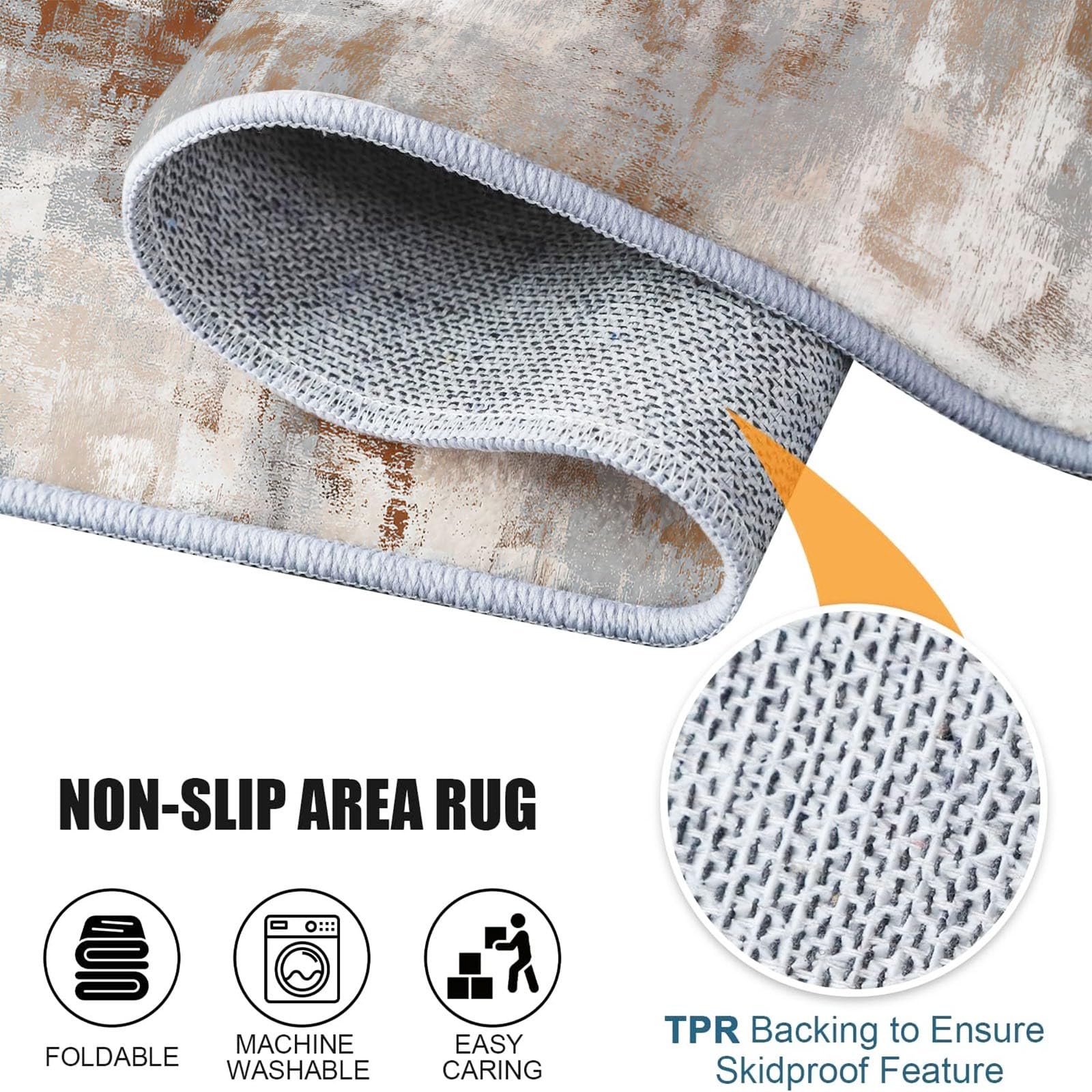 Tapis Rond Style Industriel Vieilli Texturé - Lavable - Poils Courts Doux et antidérapant - pour Chambre à Coucher, Salon, Vestibule, entrée, Chambre d'enfant - Brun 160 cm