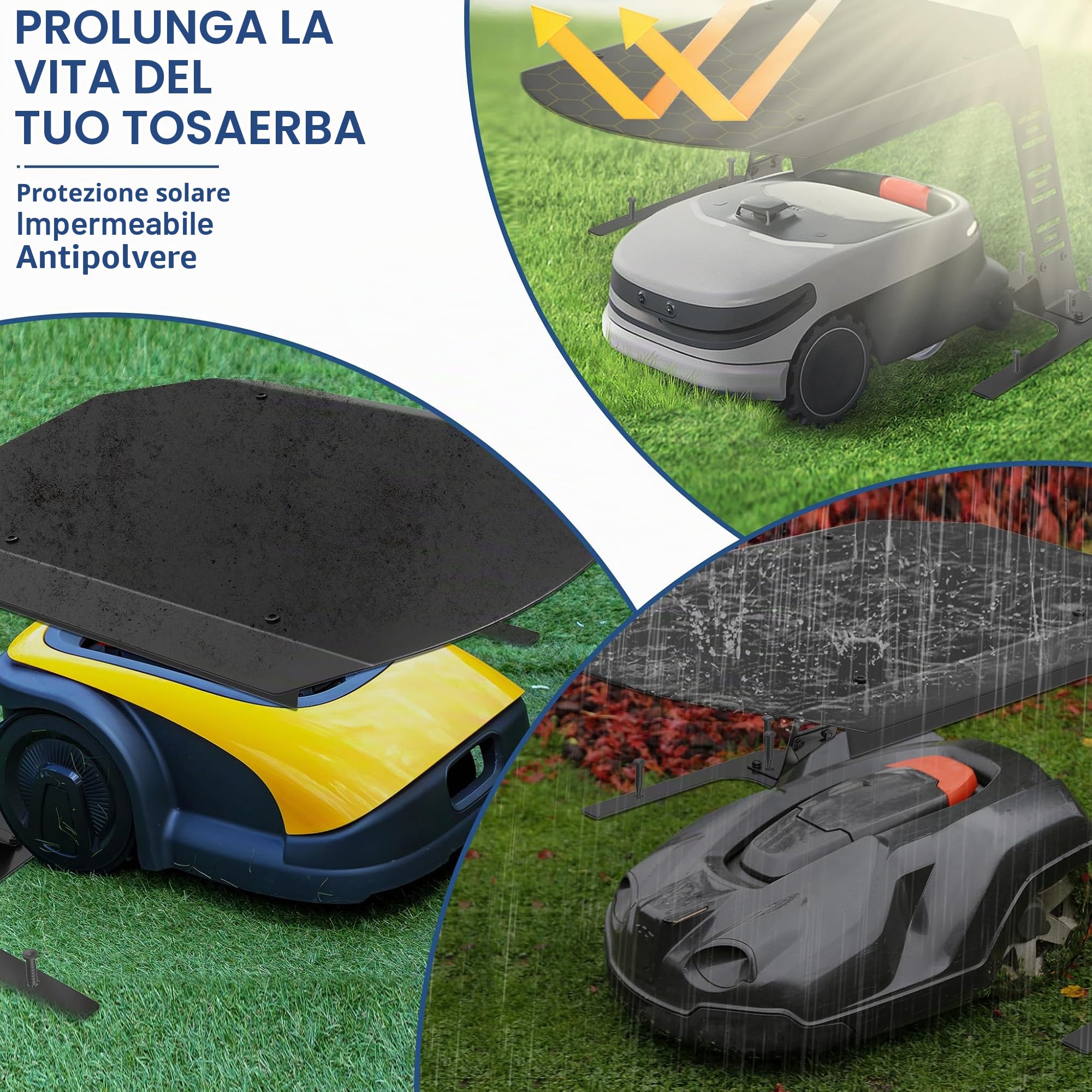 NAIZY Robot tosaerba giardino garage tetto auto coperto in metallo copertura copertura tosaerba protezione contro pioggia, grandine e raggi UV 77 x 94 x 36 cm
