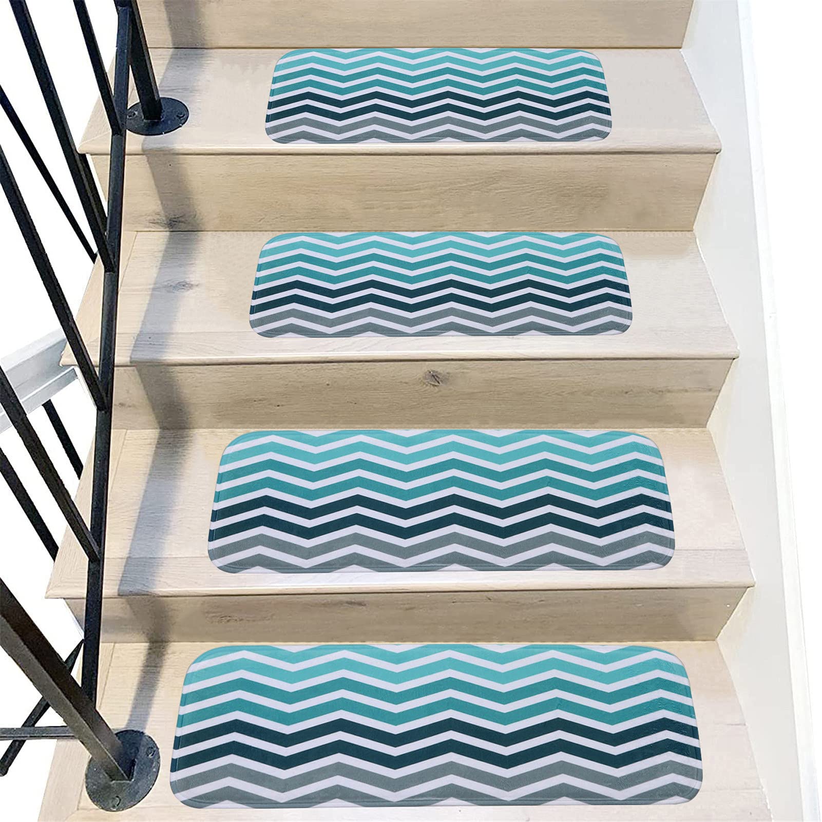 LXZSP Carpet Stair Treads Self Adhesive, Blue Stripes Non Slip Stair Runners for Wooden Stairs Washable Easy Installation Stair Tread Carpet for Kids Pets Elder,22X70cm,13PCS