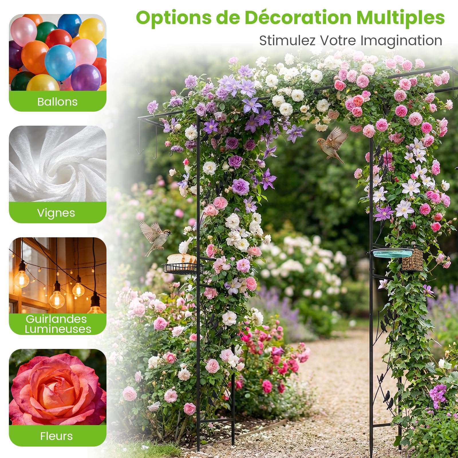 COSTWAY Arche de Jardin pour Roses, Treillis Arc 2 en 1 (Noir)