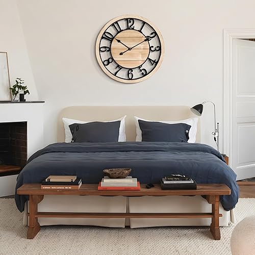 Miniatura 6 de LEIKE Reloj de pared grande de 24 pulgadas - Reloj de pared silencioso y sin tictac, estilo rústico, con marco de madera, vintage, estilo granja,