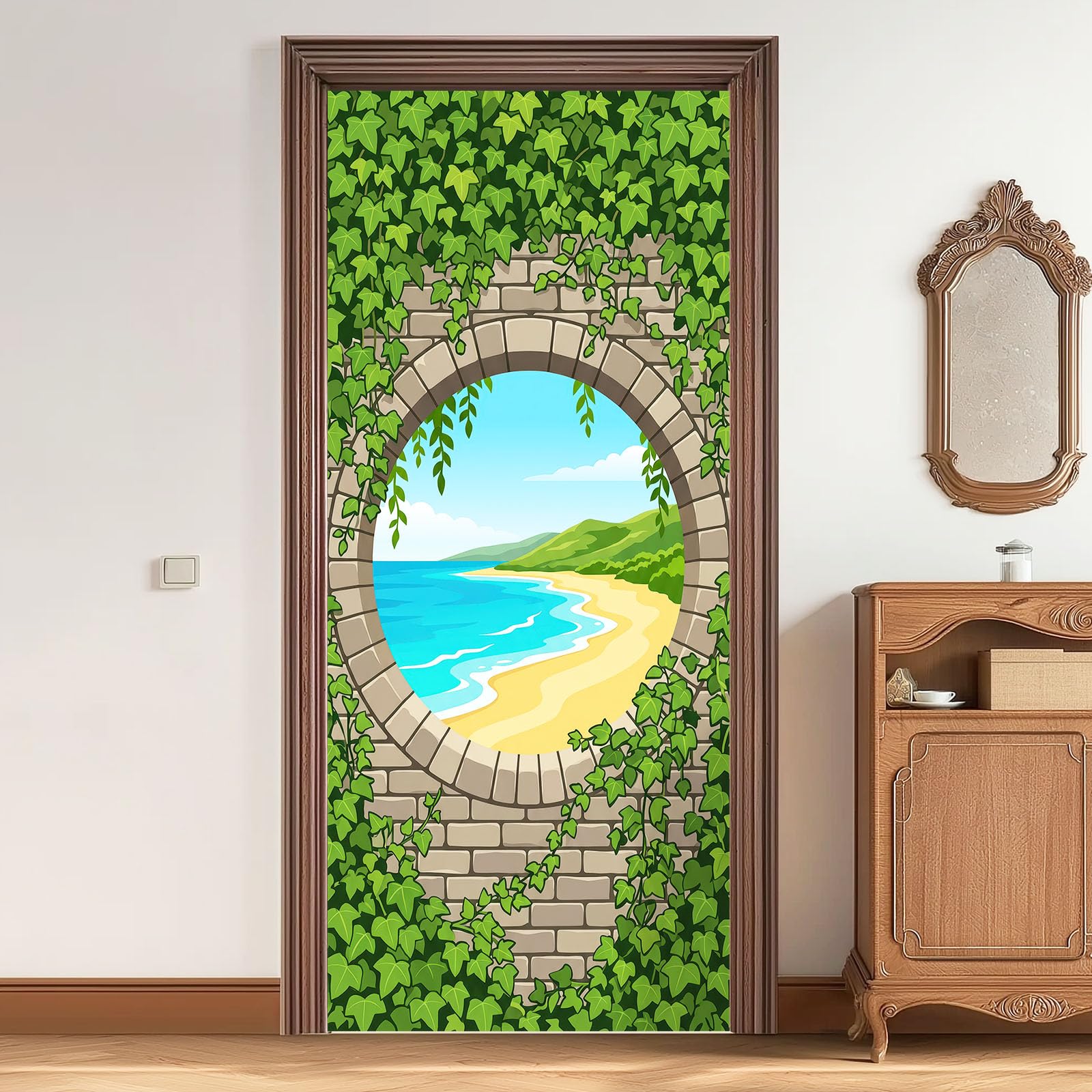 2 Pcs Vert Nature Méditerranéen Autocollant Sticker de Porte PVC Décoration