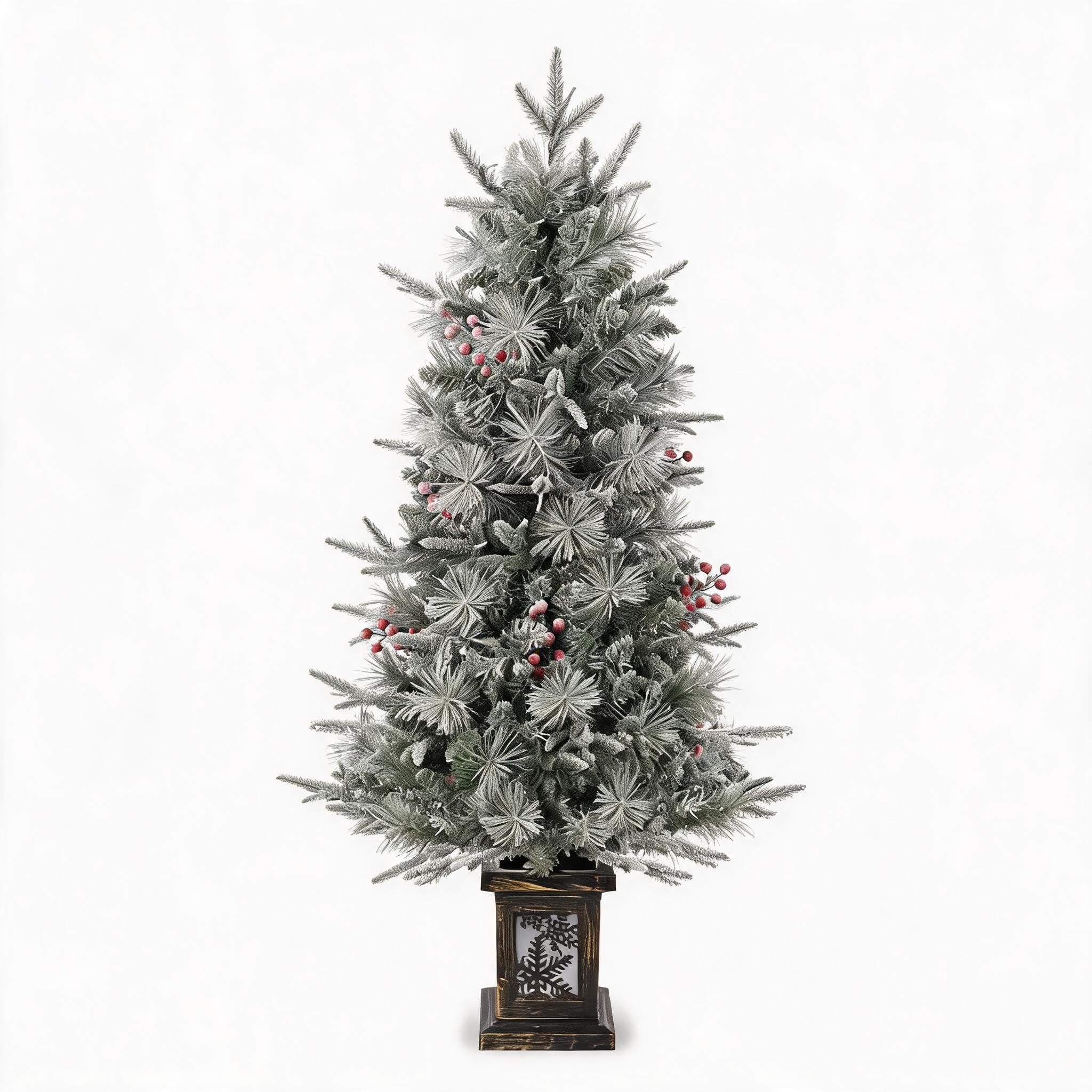 Künstlicher Weihnachtsbaum 125cm – 150 LEDs (Warmweiß & Mehrfarbig), 9 Modi, Schnee-Effekt, PVC Zweige, klassisch Schneeflocken-Leuchtbasis – Perfekte Deko für Haus & Büro – 4ftH Frost Tree