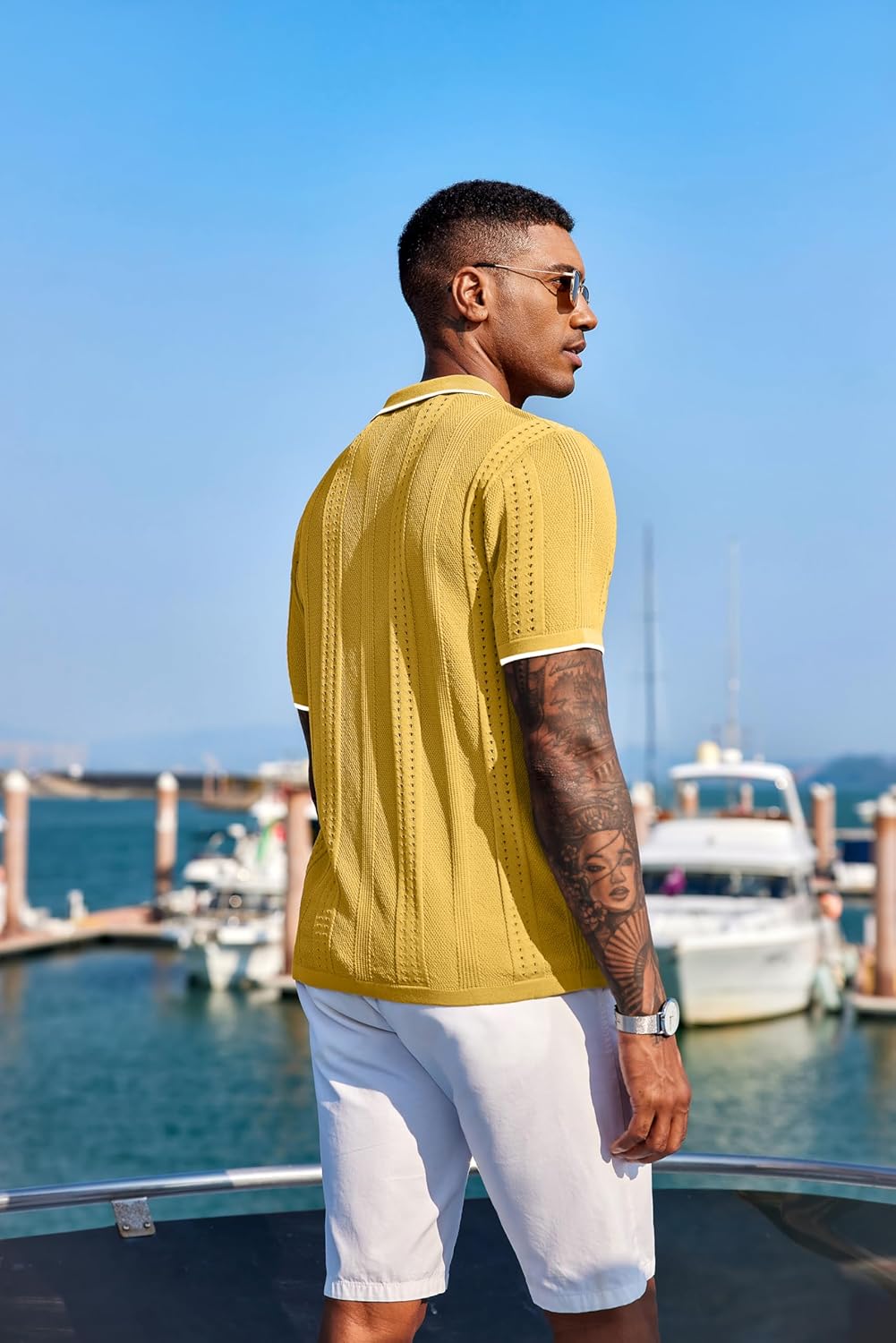 COOFANDY Men's Knit Shirts Short Sleeve Button Down Polo Shirt Fashion Casual Summer Beach Shirts - Image 3