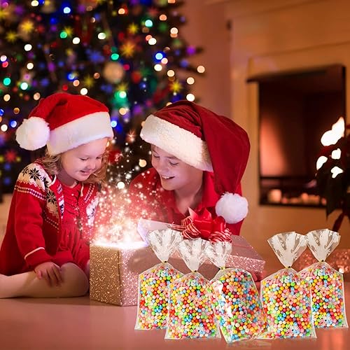Miniatura 36 de HESTYA 50 bolsas de celofán transparentes de Navidad de 5 x 11 pulgadas, bolsas de almacenamiento con patrón de bloque para dulces para regalos
