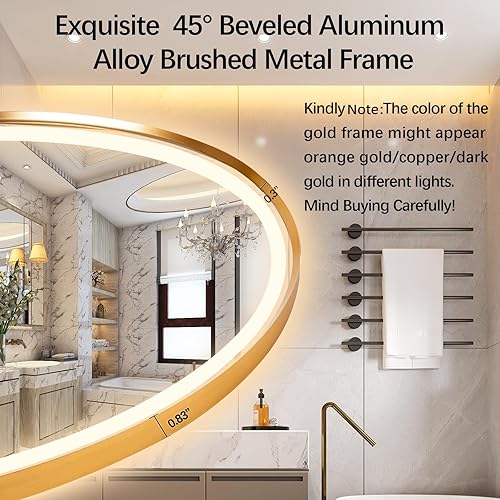 Miniatura 3 de TheiaMo Espejo de baño LED ovalado, espejo de tocador iluminado de 36 x 24 pulgadas con marco de metal, espejo inteligente impermeable IP66 antivaho