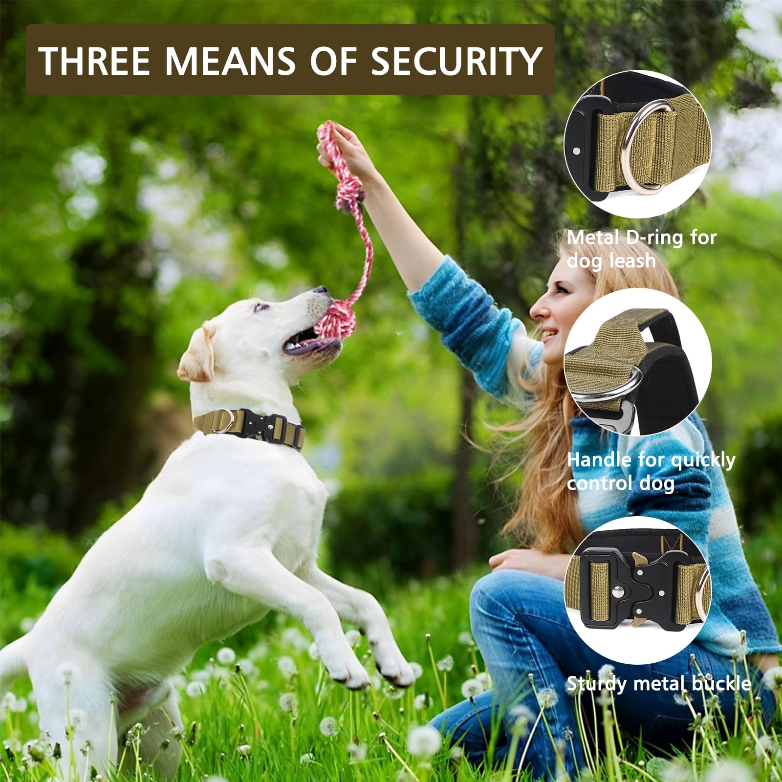 Ledeak Tactical Dog Collar, Padded Adjustable Polypropylene Soft Dog Collars - Image 4