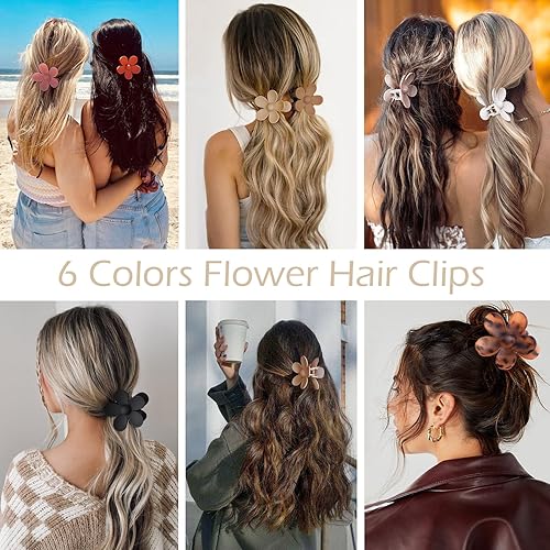 Miniatura 3 de Pinzas para el cabello con diseño de flores, 6 unidades, lindas pinzas para el cabello, pinzas para el cabello mate, pinzas de garra grande,