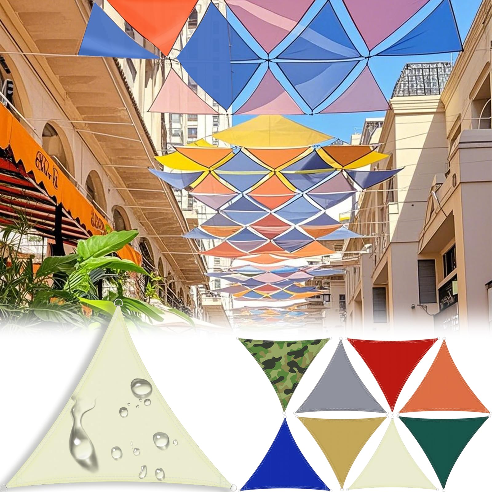 Voile d'ombrage triangulaire bloquant 95% des UV pour petit balcon