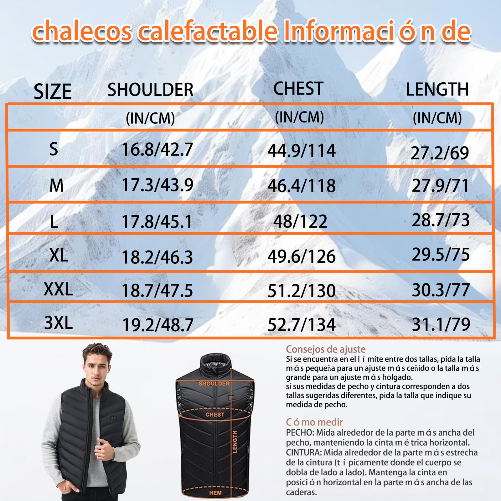 Ahigh Chaleco Calefactable hombre mujer, Chaleco Termico con Bateria, Chalecos Calefactables 9 Zonas de Calentamiento y 3 temperaturas ajustables, Chaleco calefactable para actividades al aire