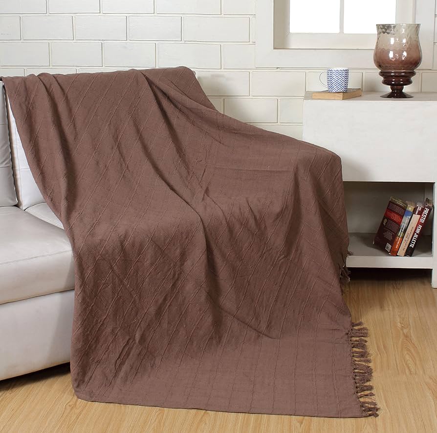 Quality Beddings Beige Single Cotton Throw 127cm X 153cm