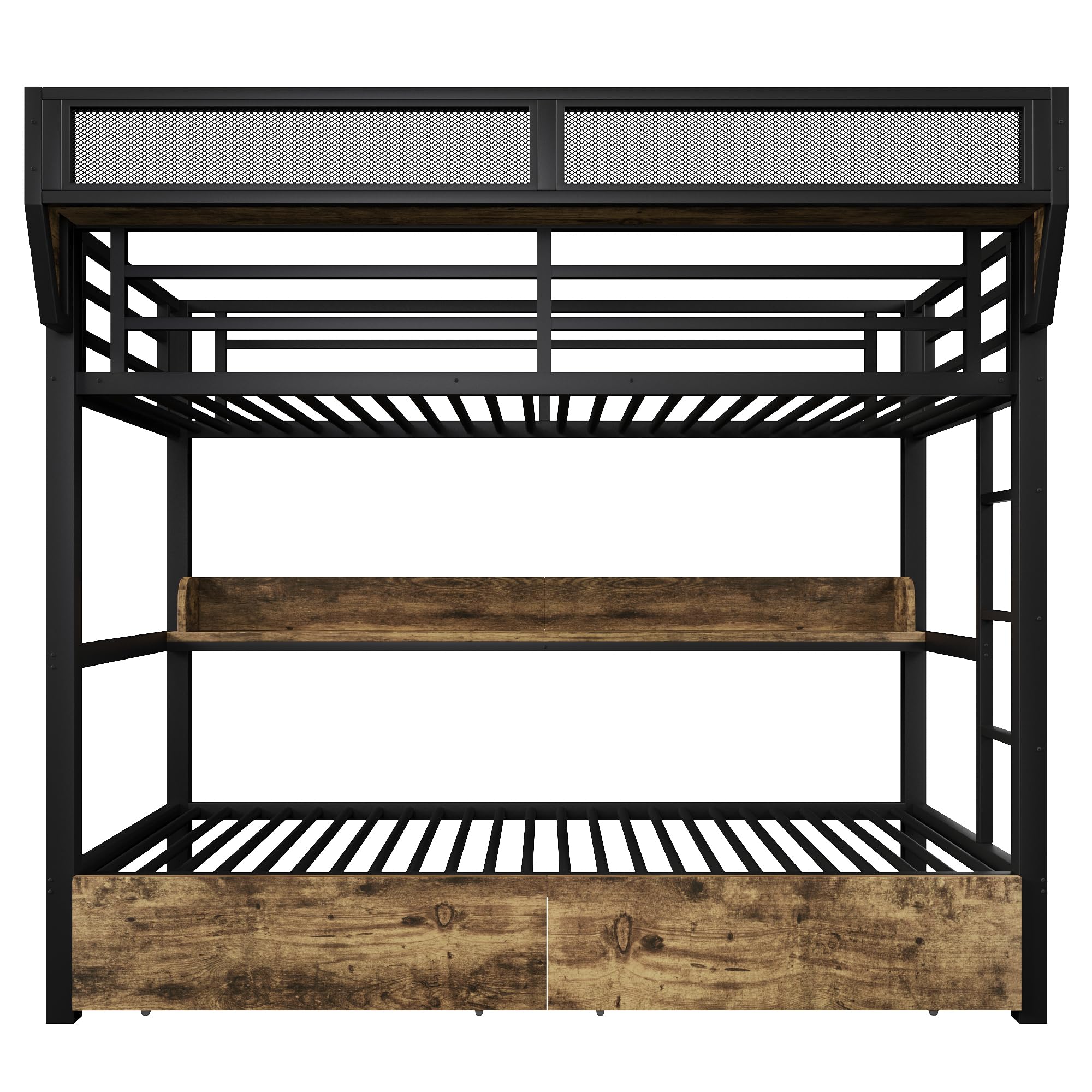 Merax Etagenbett 90x200 cm aus Metall, Kinderbett mit Stauraum & App-LED, Stockbett Metallbett mit 2 Schubladen, Aufbewahrungskorb & Ablagebord, Jugendbett mit Rausfallschutz, ohne Matratze, Schwarz