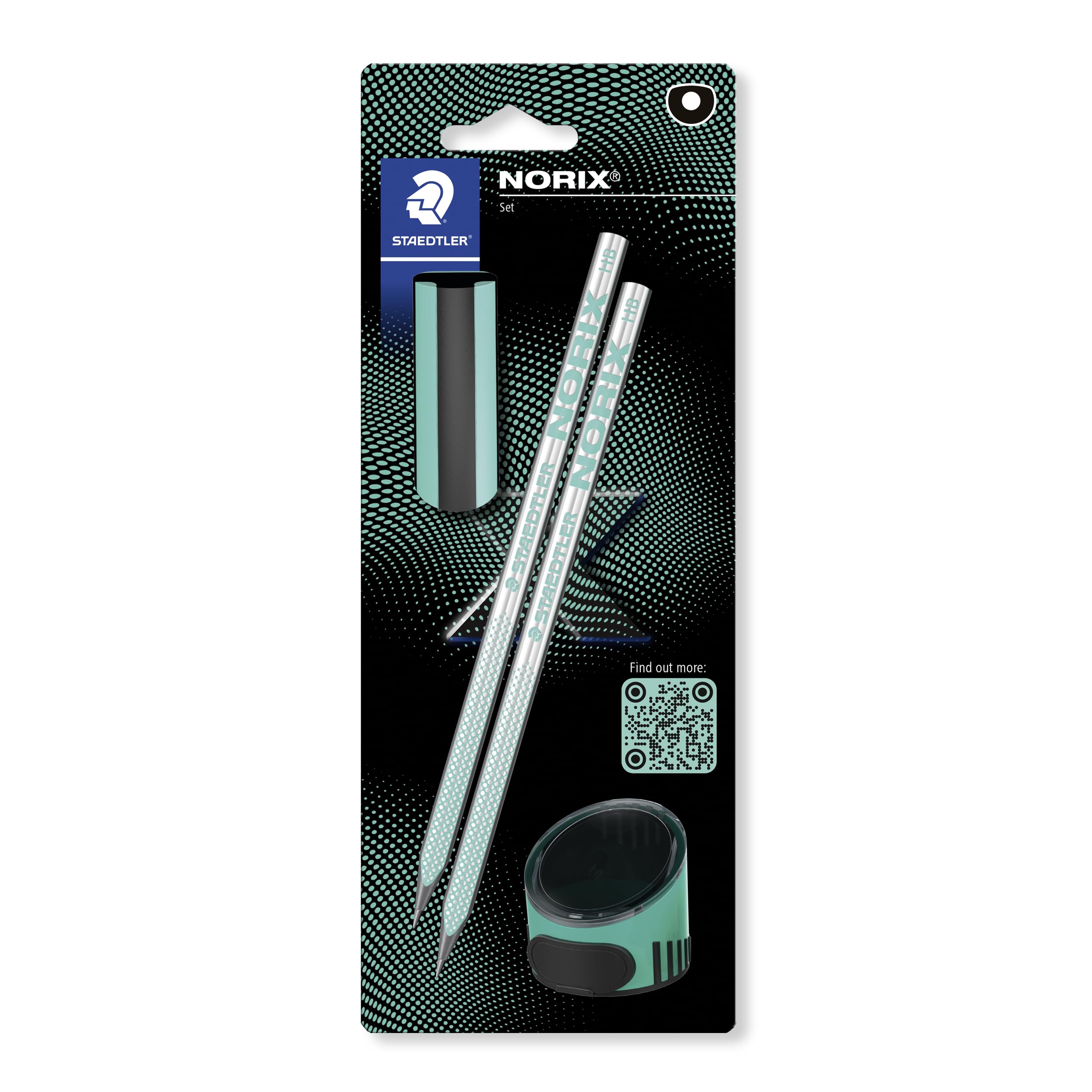 STAEDTLER NORIX 181 Bleistift, Made from Upcycled Wood, einzigartige Form, Blisterkarte french green mit 2 Bleistiften HB, Radierer und Einzelspitzdose, 181 SBK2-3