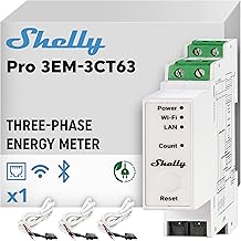 Shelly Pro 3EM - 3CT63, WLAN and LAN 3-Phase Energy Meter & Current Transformer, 63А, Real-time Energy Monitoring, No Hub Required, Solar/Grid Metering, No Integrated Relay, PV Compatible