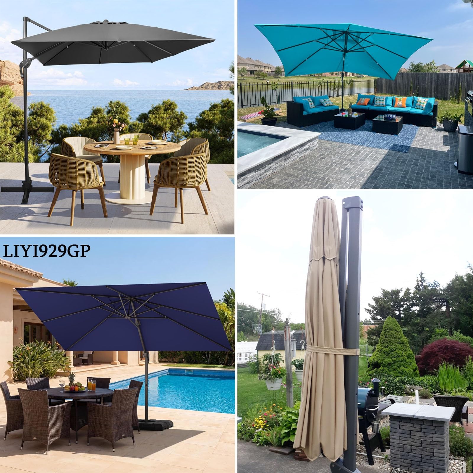 LIYI929GP 3X3 2.5X2.5 4X3m Auvent De Remplacement pour Parasol 8Baleines, Durable Carré Housse De Rechange pour Parapluie Déporté Excentrique, Toile Protection Solaire AntisUV Imperméable(Topaz,3X3m)