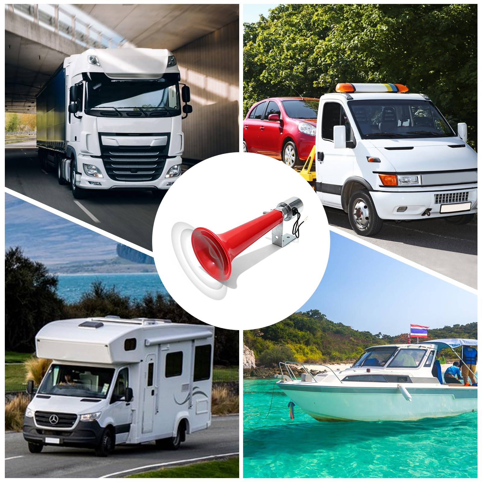 Tromba ad aria, clacson per camion 12V-24V 110DB, trombe ad aria, fischietto turco universale, super rumorosa Air Horn, clacson tromba ad aria, tromba singola, tromba ad aria compressa per auto