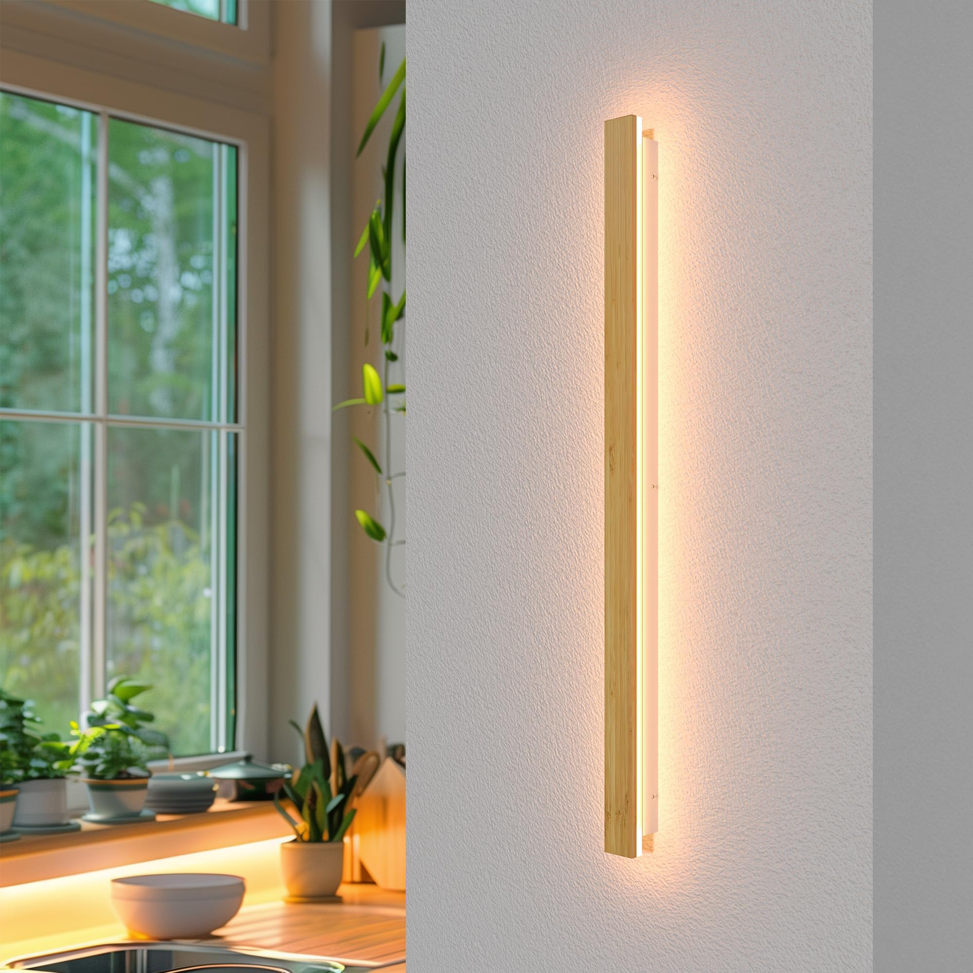 AOLED LED Wall Lamp Indoor Bamboo Wood Wall Light 3000k Hallway Lamp Bedroom Lamp, Living Room Lamp 31W 100cm Wall Lighting for Balcony Stairwell Living Room Children's Room Bedroom