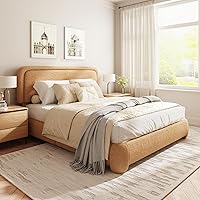 Vista 13 de Base de cama Boucle de tamaño Queen, plataforma tapizada con cabecera ajustable en altura y esquinas redondeadas suaves, sin ruido, fácil montaje