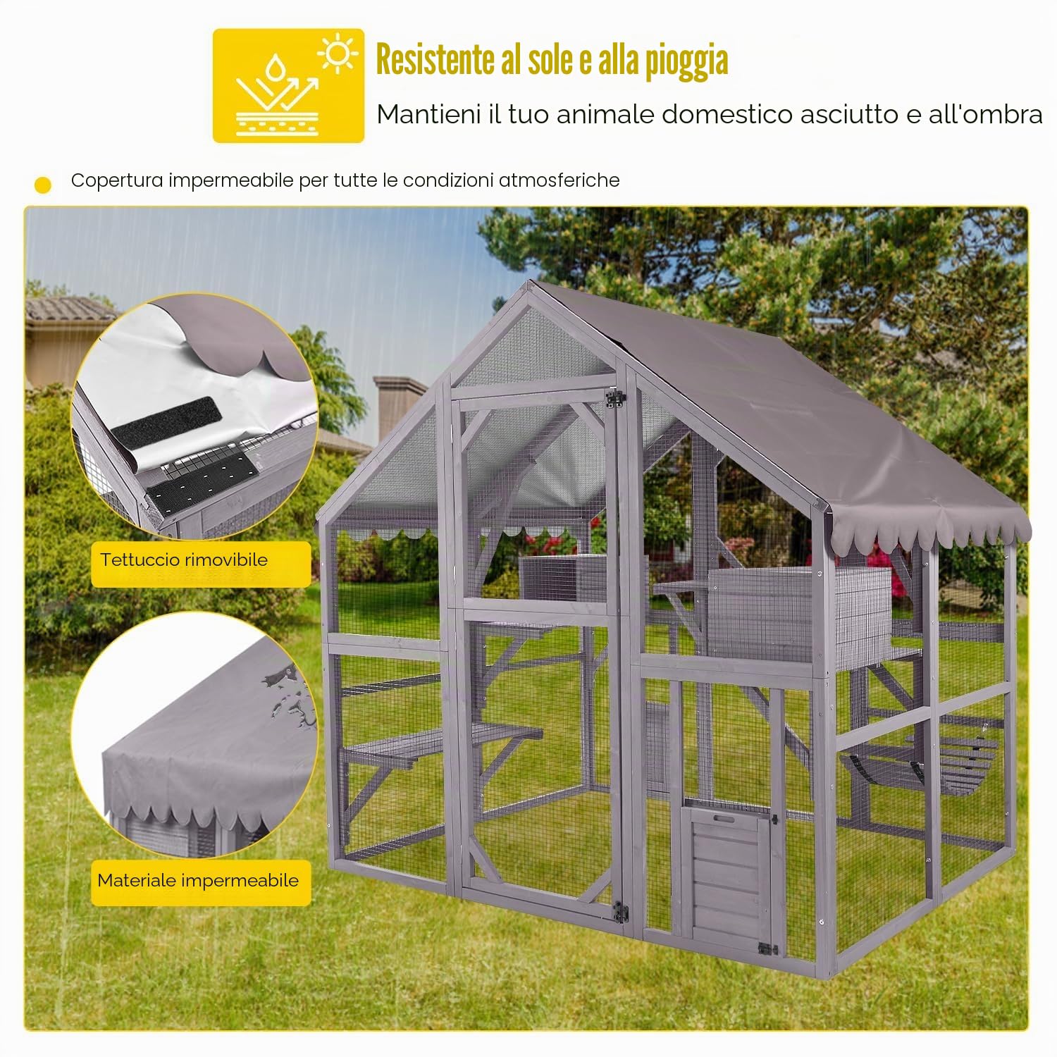 X-Zone Catio - Recinzione per gatti da esterni, grande per più gatti, in legno, per esterni, condonio per gatti, resistente alle intemperie