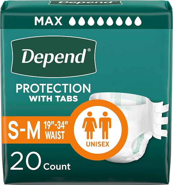 Depend Disposable Adult Incontinence Protection with Tabs; Maximum Absorbency; Small/Medium; 20 Count