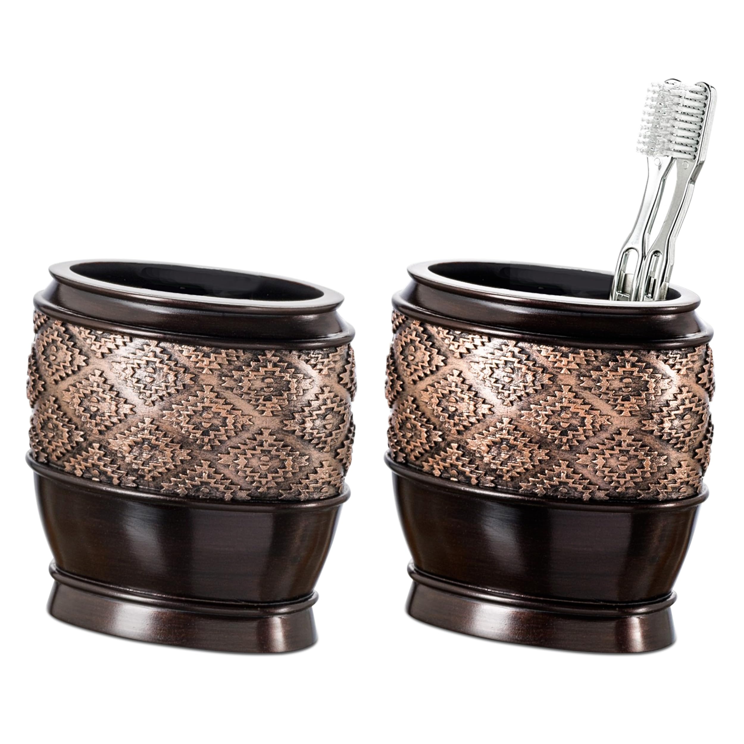 Creative Scents Dublin Brown Toothbrush Holders for Bathrooms Set of 2 - Bathroom Toothbrush Holder Set - Electric Tooth Brush and Toothpaste Organizer - Brown Bathroom Accessories Set Decor