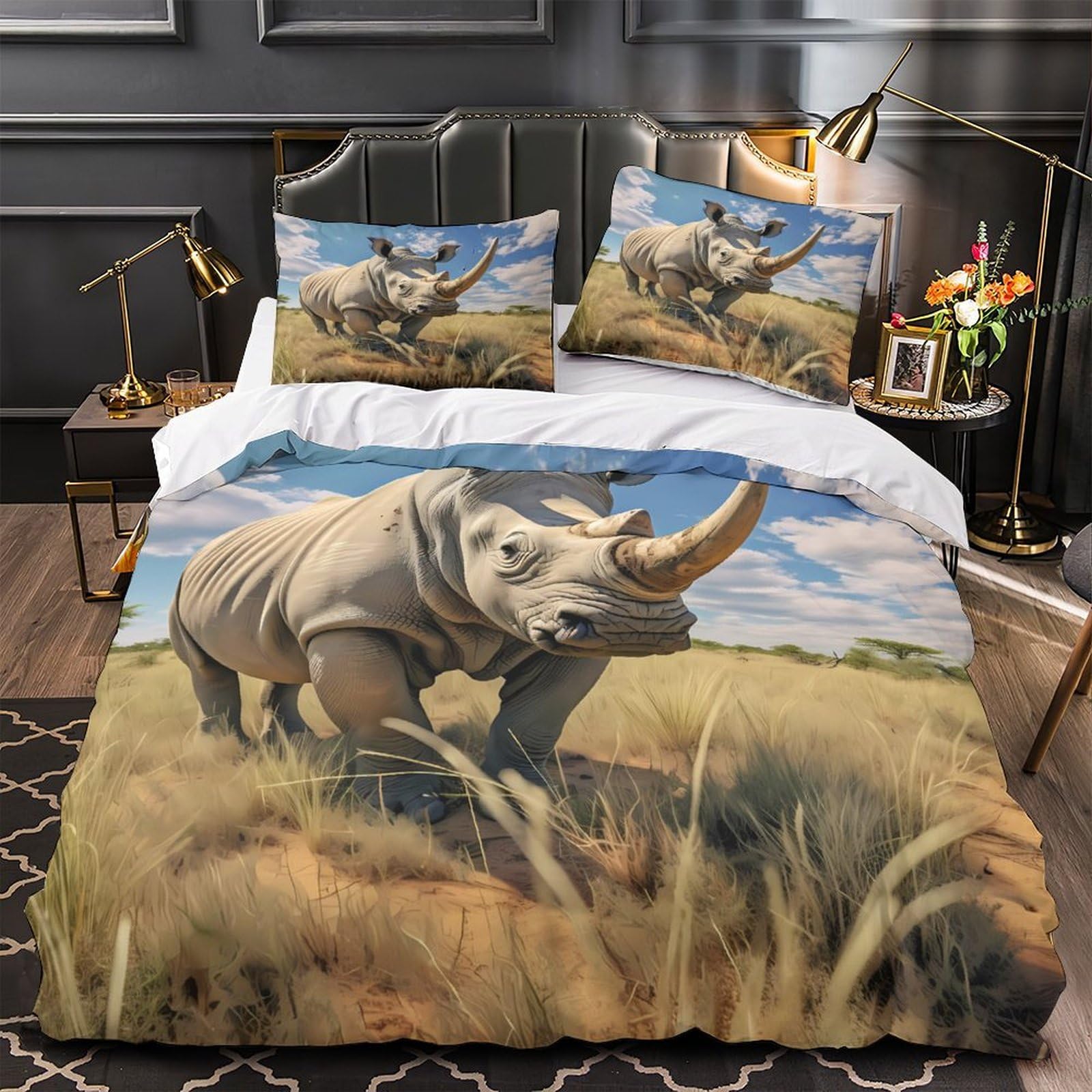 Housse de couette rhinocéros 3D lit simple qualité premium