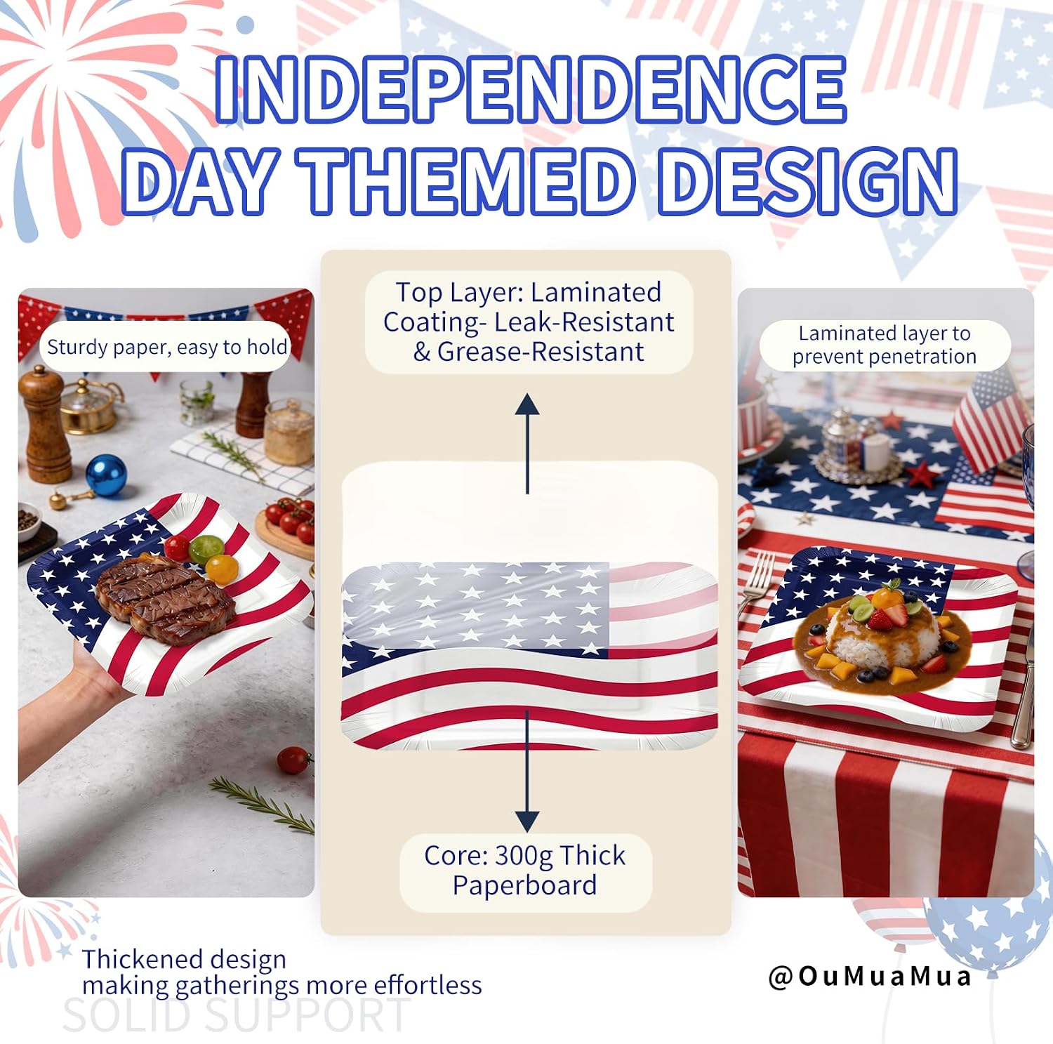 100Pcs American Flag Patriotic Party Supplies, 7" & 9" Square Red White and Blue Paper Plates, Disposable Dinner Dessert Tableware Set for Veterans Election Day 4th of July Independence Day Decoration