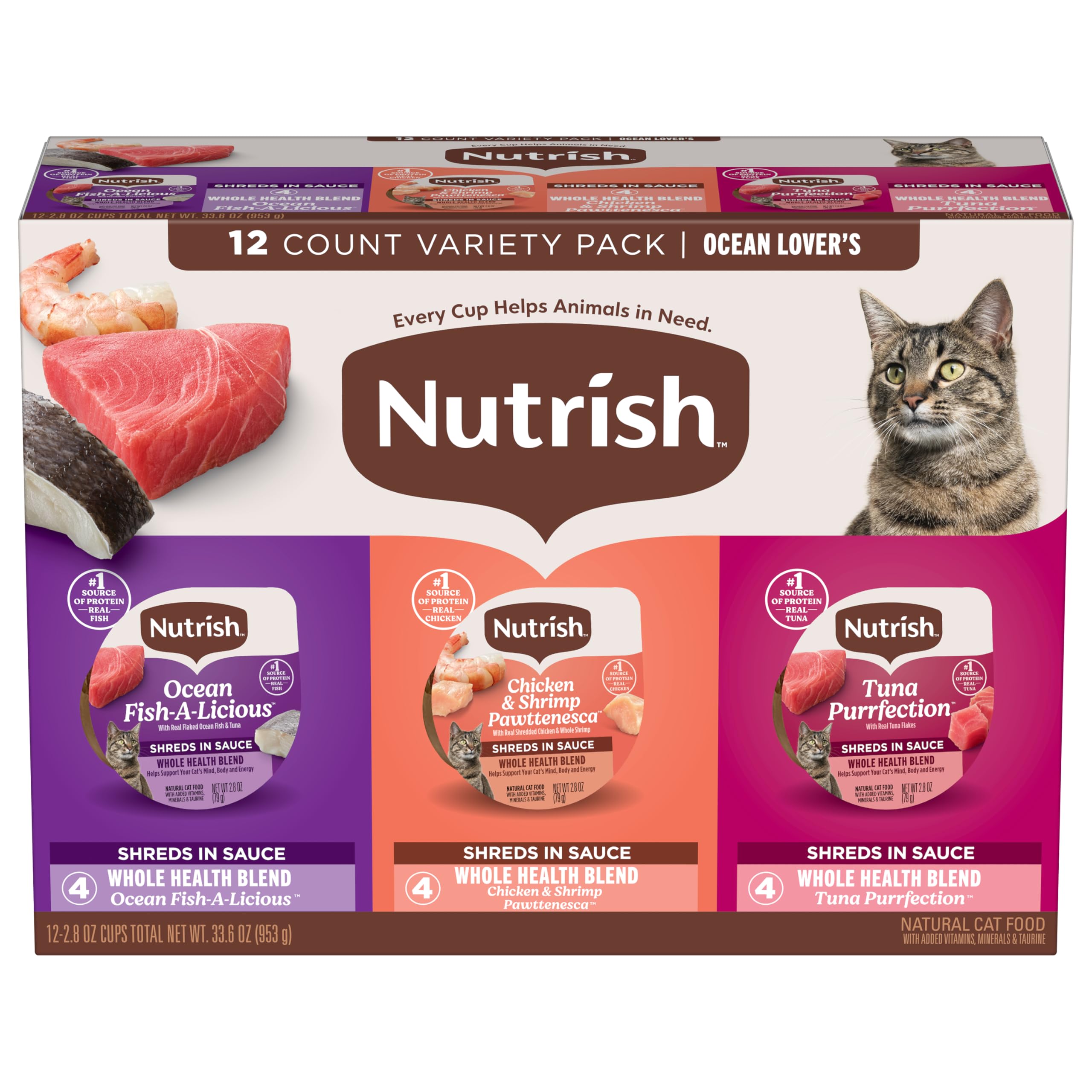 Nutrish Grain Free Ocean Lover's Whole Health Blend Variety Pack Wet Cat Food, 2.8 oz. Cup, 12 Count (Rachael Ray)