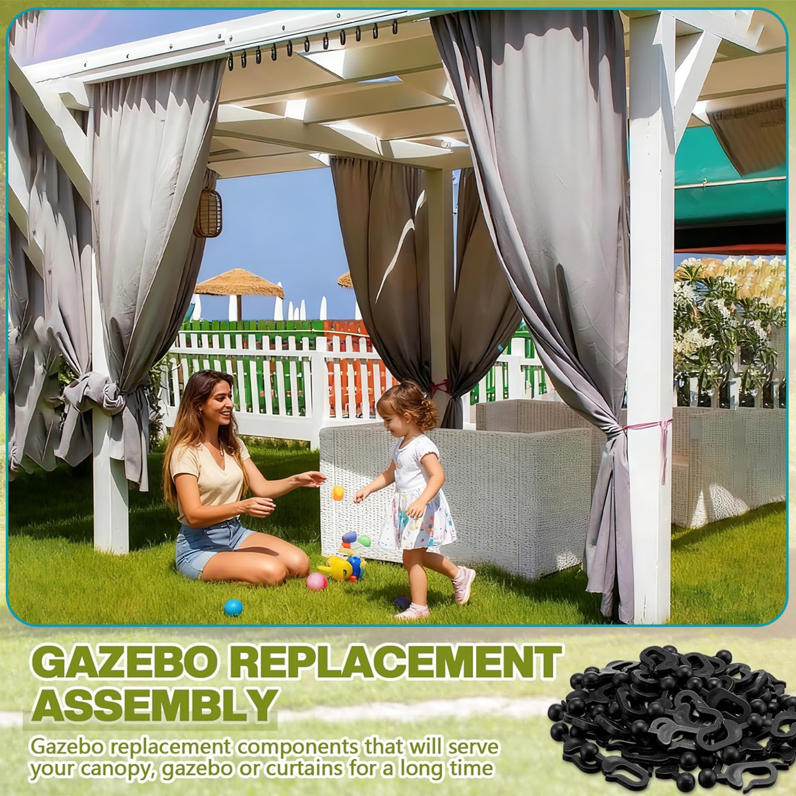 Ganci per tende da gazebo 50 pezzi ganci in plastica nera 4x1,8 cm per tende da esterno facili da montare per tende da giardino e zanzariere