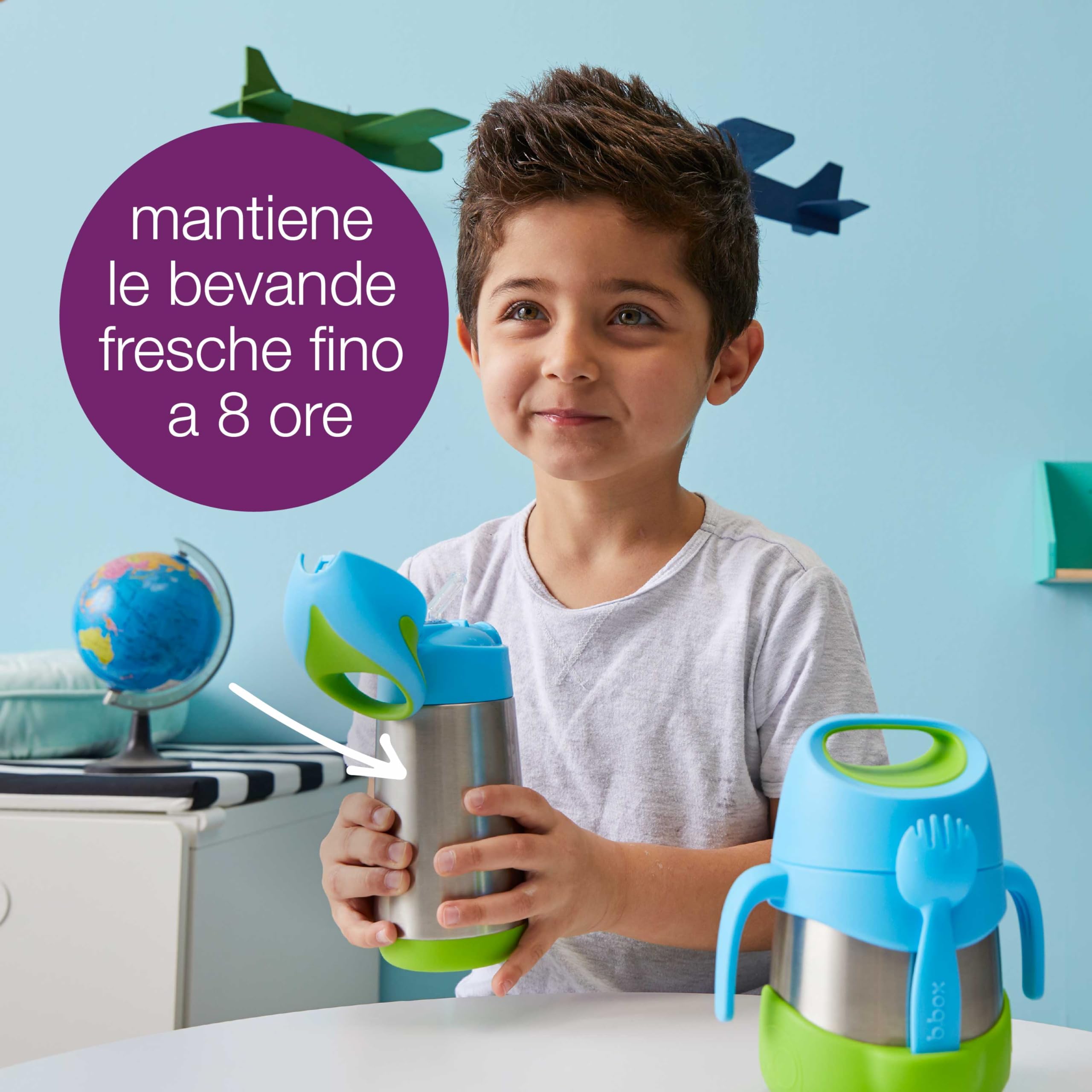 b.box Borraccia Termica | Borraccia Bambini in Acciaio Inossidabile a Doppia Parete | Mantiene le Bevande Fredde Fino a 8 Ore, Calde fino a 6 Ore | 350 ml