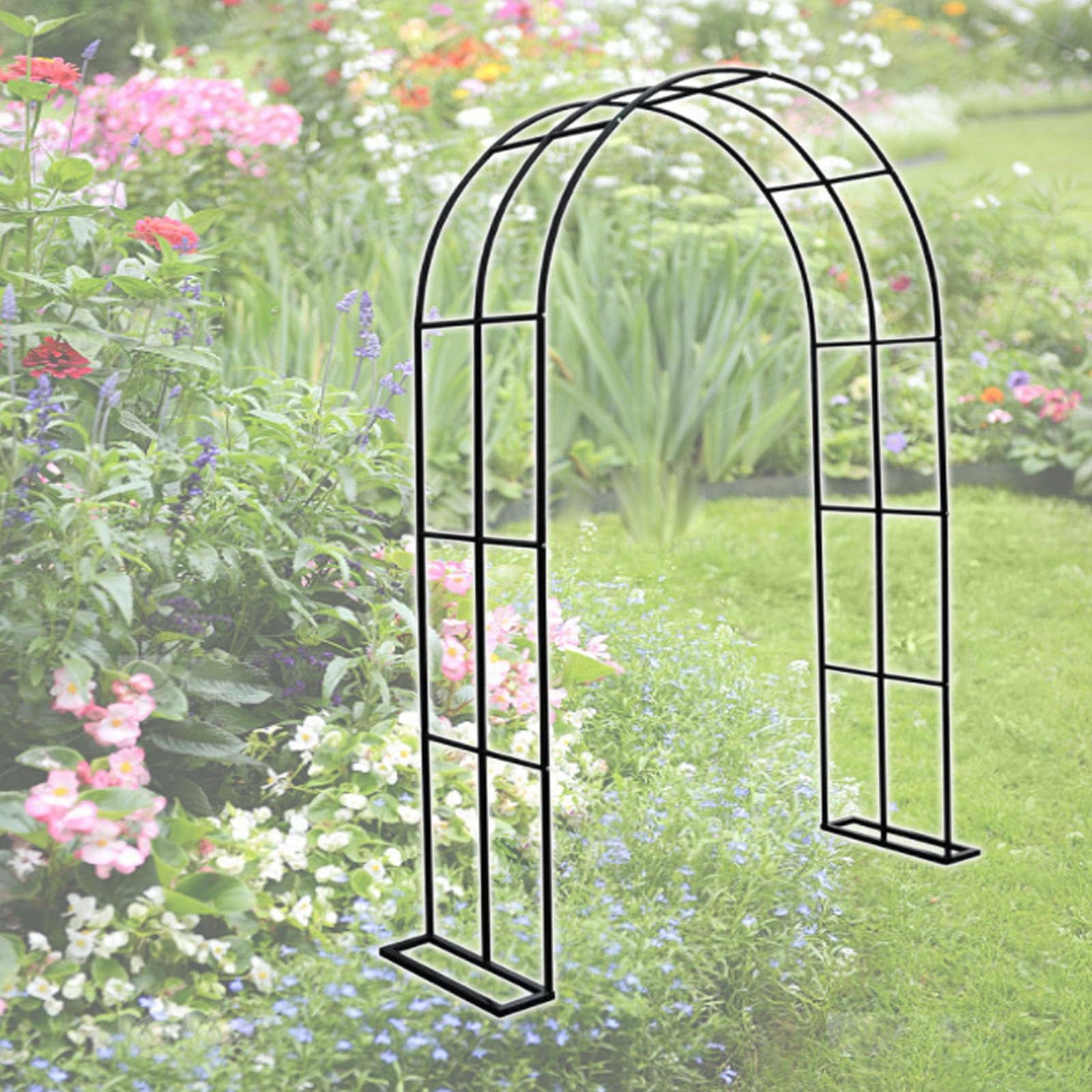 Metall Gartenbogen für Kletterpflanzen Outdoor Deko Pavillon für Hochzeiten & Partys erhältlich in 0,8x2m 1,4x2,3m 3x2,5m schwarz mit Sockel