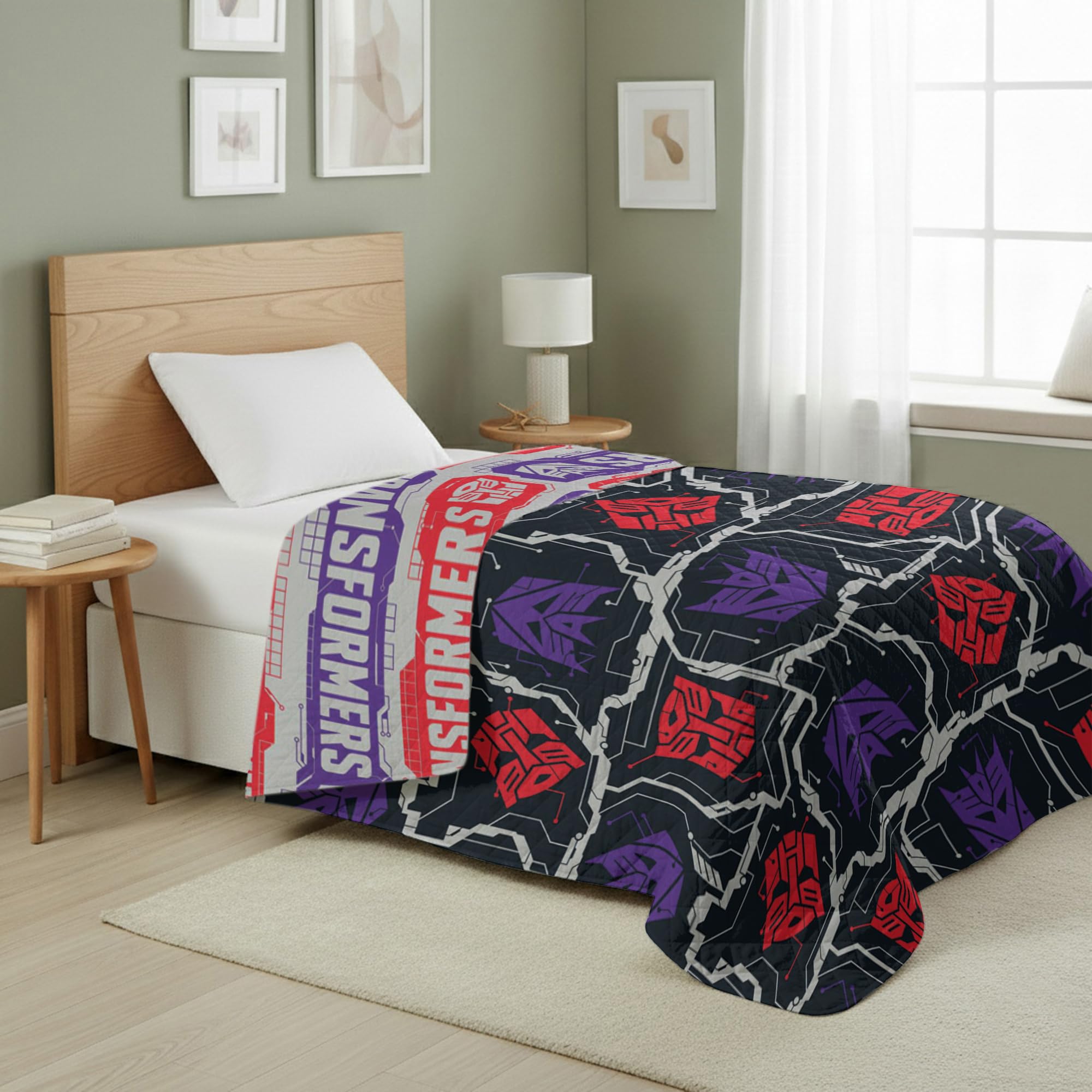 Northwest Transformers Logo Quilted Blanket, Comfy Throw, Adults Boys Girls, Soft Lightweight Bedding for Bed, or Couch, 60 x 80 inches