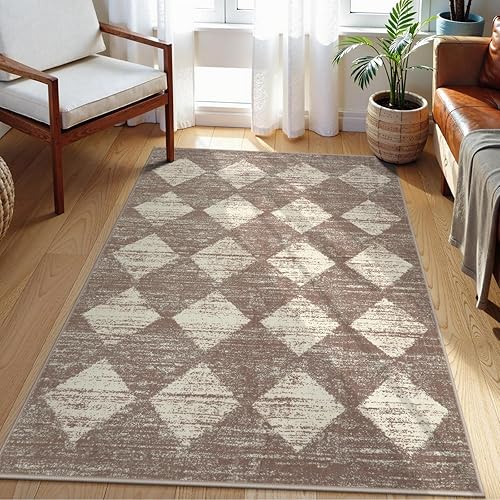 Lahome Moroccan Treills Area Rug - 3x5 Beige Rugs for Living Room Washable Entry Mat, Checkered Modern Soft Pet Friendly Indoor Accent Carprt for Coffee Table Bedroom Family Dinning Room Playroom