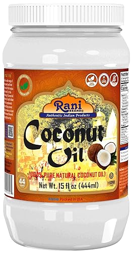 Aceite de coco Rani (aceite de coco natural 100% puro) 15 onzas líquidas (15.0 fl oz) prensado en frío, sin OMG, sin gluten, kosher, vegano, 100%