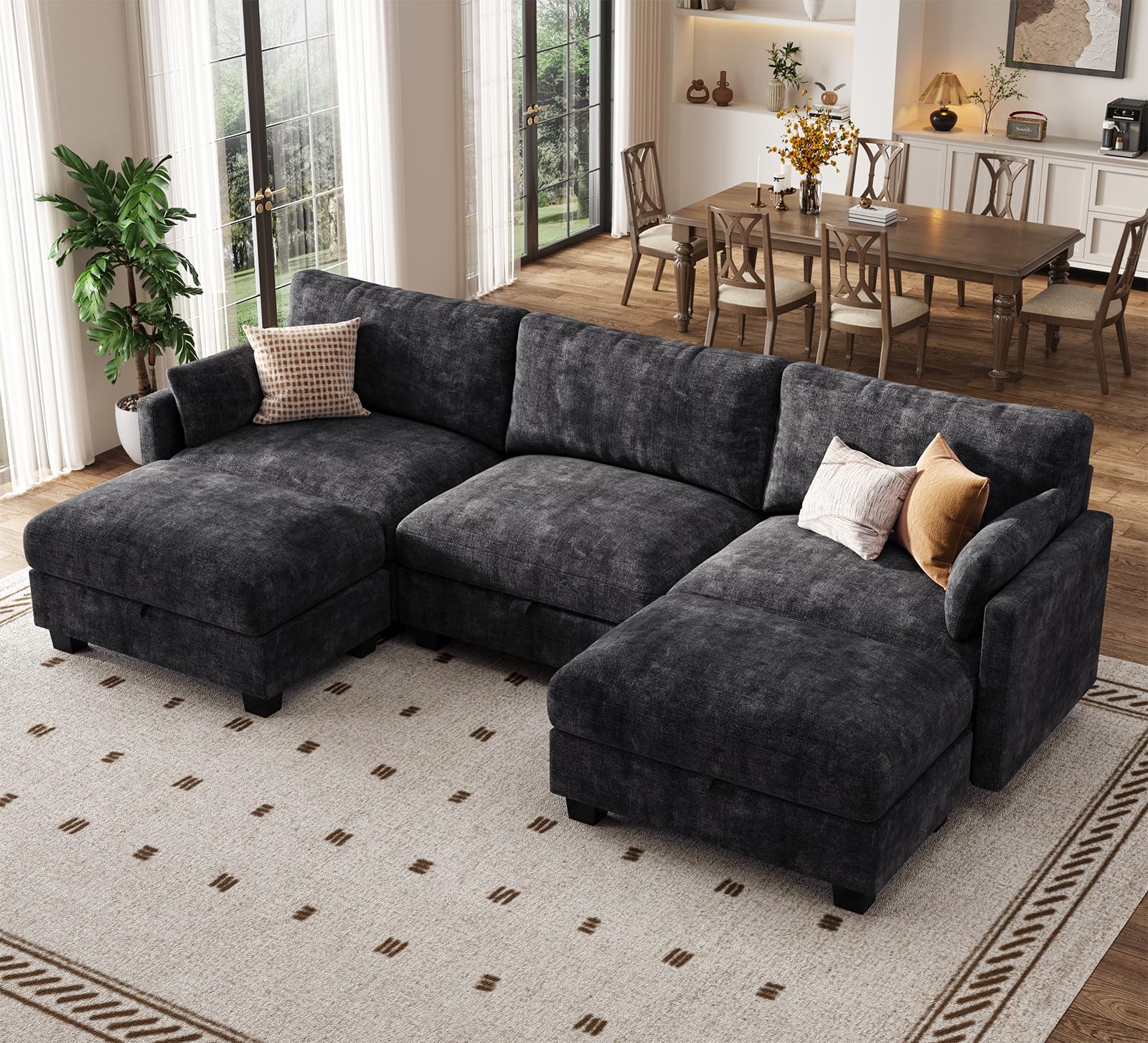 Modular Sectional Sofa, 101" U Shaped Couch with Storage