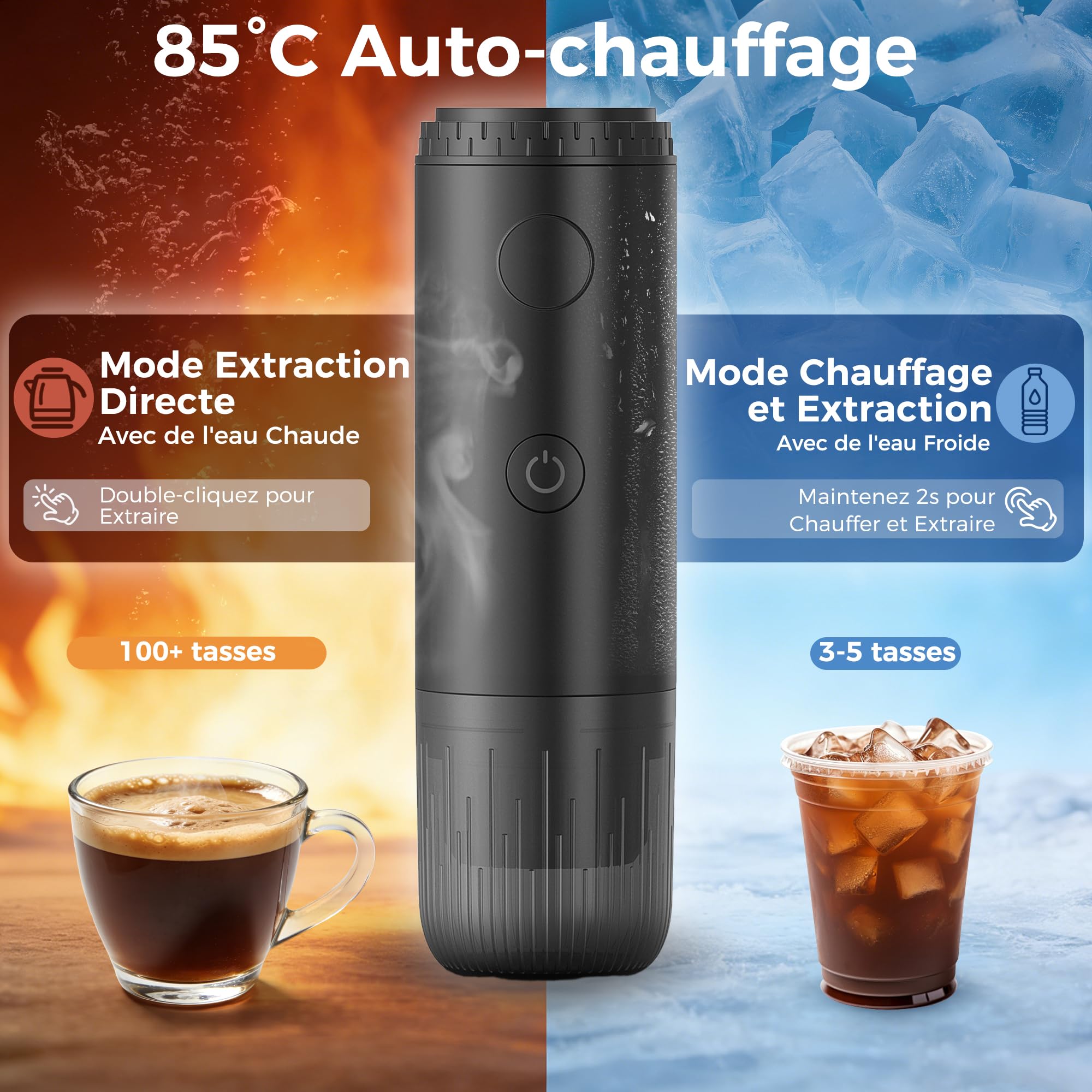 Machine à Café Portable 3 en 1, Machine à Café Expresso électrique de Voyage, Auto-Chauffante avec Charge USB-C, Compatible Café Moulu, Capsules DG & NS, Idéale pour Camping, Bureau, VR (Vert)