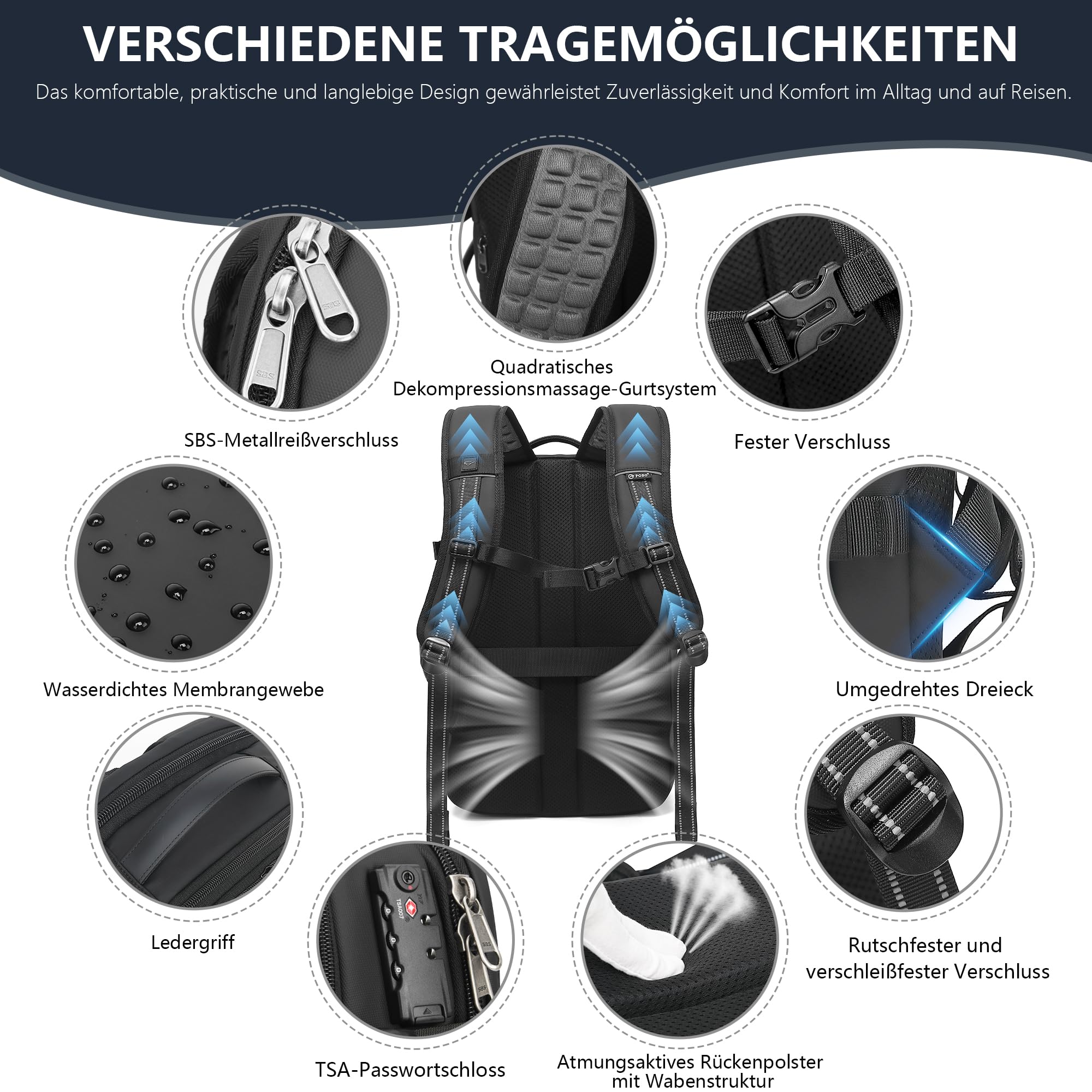 Zaino da viaggio sottovuoto, zaino espandibile a compressione sottovuoto da 60 litri, zaino impermeabile per laptop con lucchetto TSA e pompa a vuoto,nero